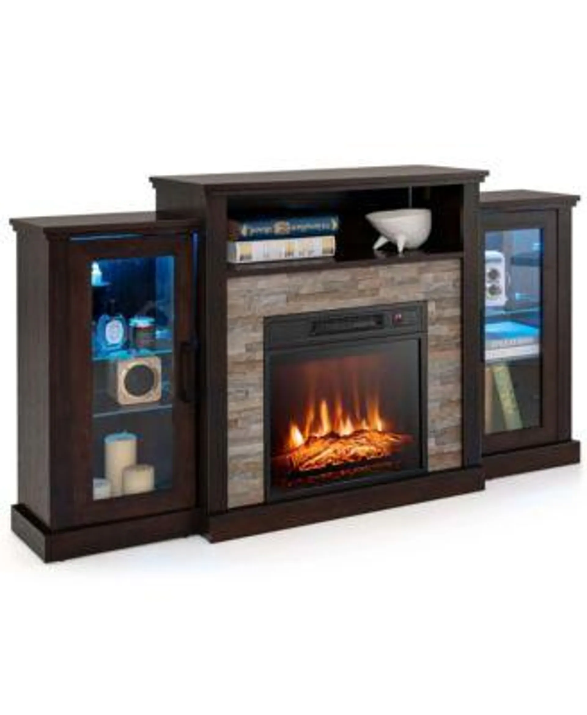 Fireplace TV Stand with Led Lights & Electric Fireplace For 65" Wall-Mounted TV