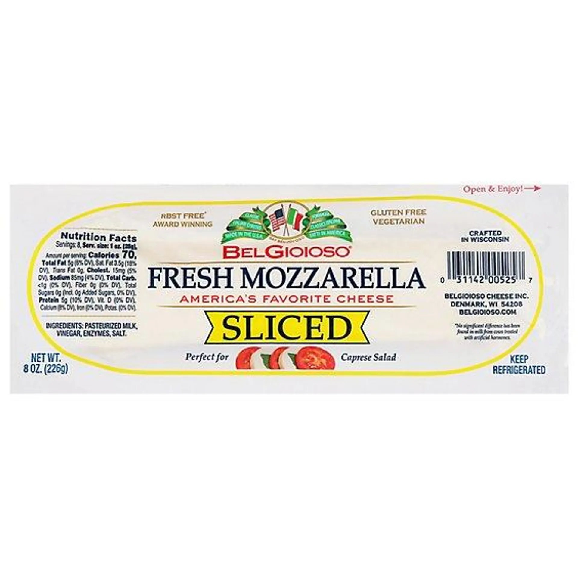 BelGioioso Sliced Fresh Mozzarella Cheese Log - 8 Oz