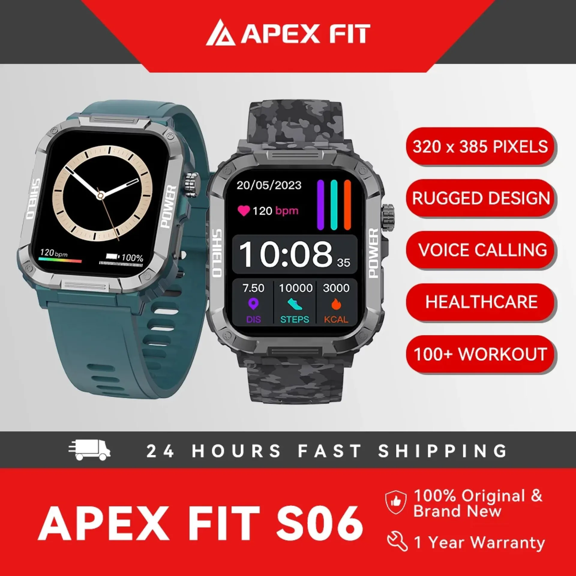 Reloj inteligente Apex Fit Sport S06 con pantalla táctil completa de 1.91 pulgadas, llamadas Bluetooth, rastreador de actividad física al aire libre, resistente al agua IP68