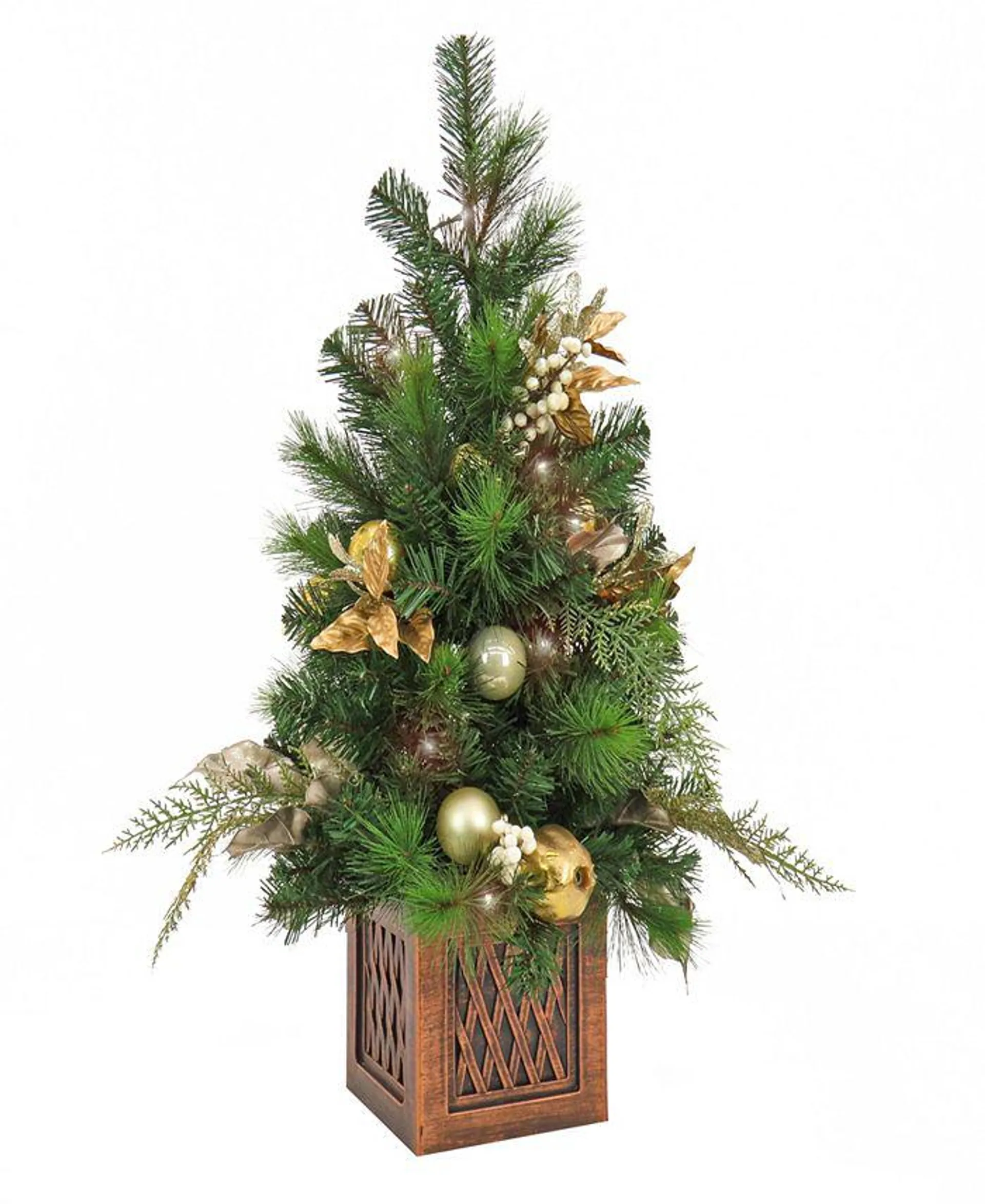 3' Christmas Yuletide Glam Decorated Table Top Tree in Pot, 35 Warm LED Lights- Battery Operated with Remote Control