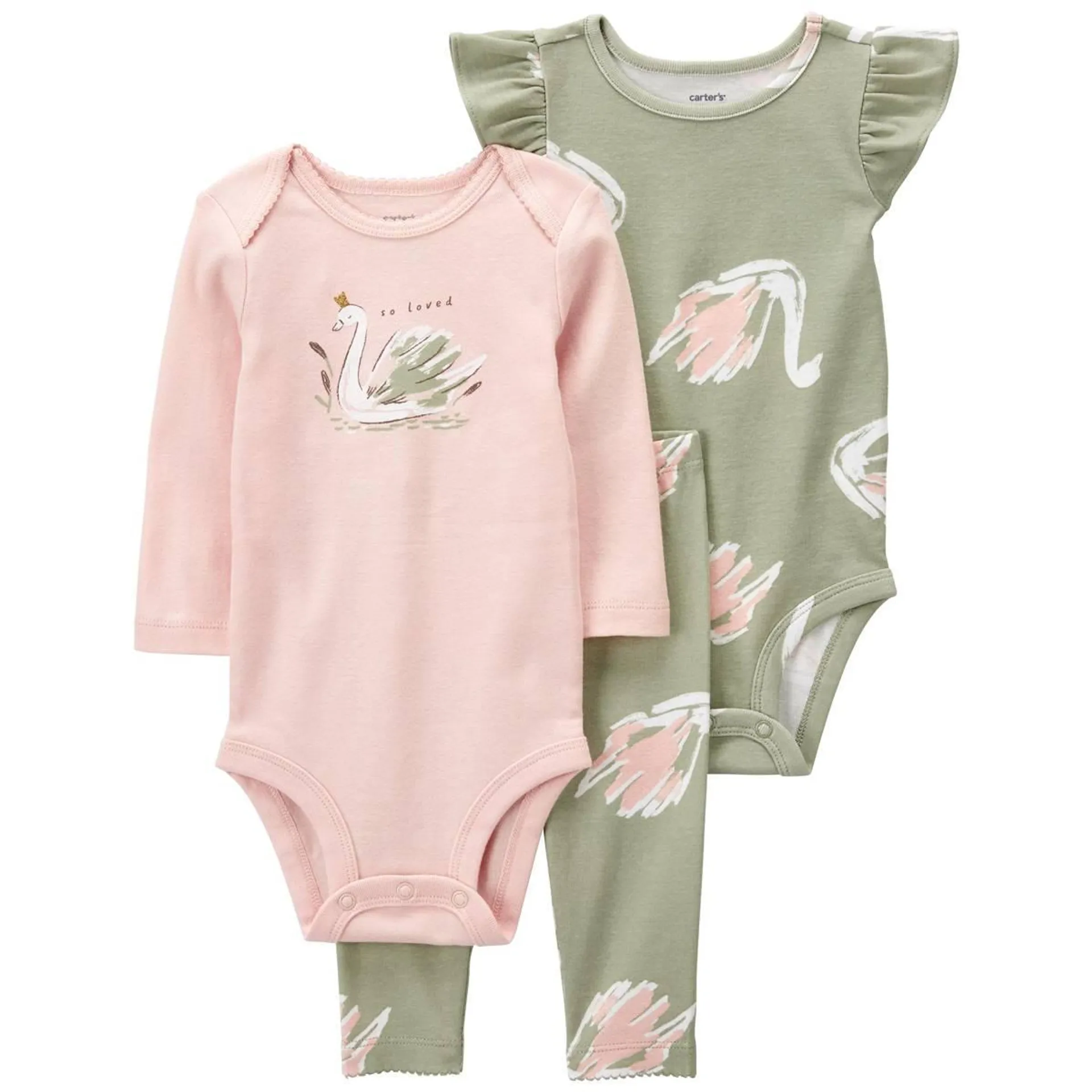 Carter's Baby Girl Swan 3 Piece Bodysuits & Pants Set