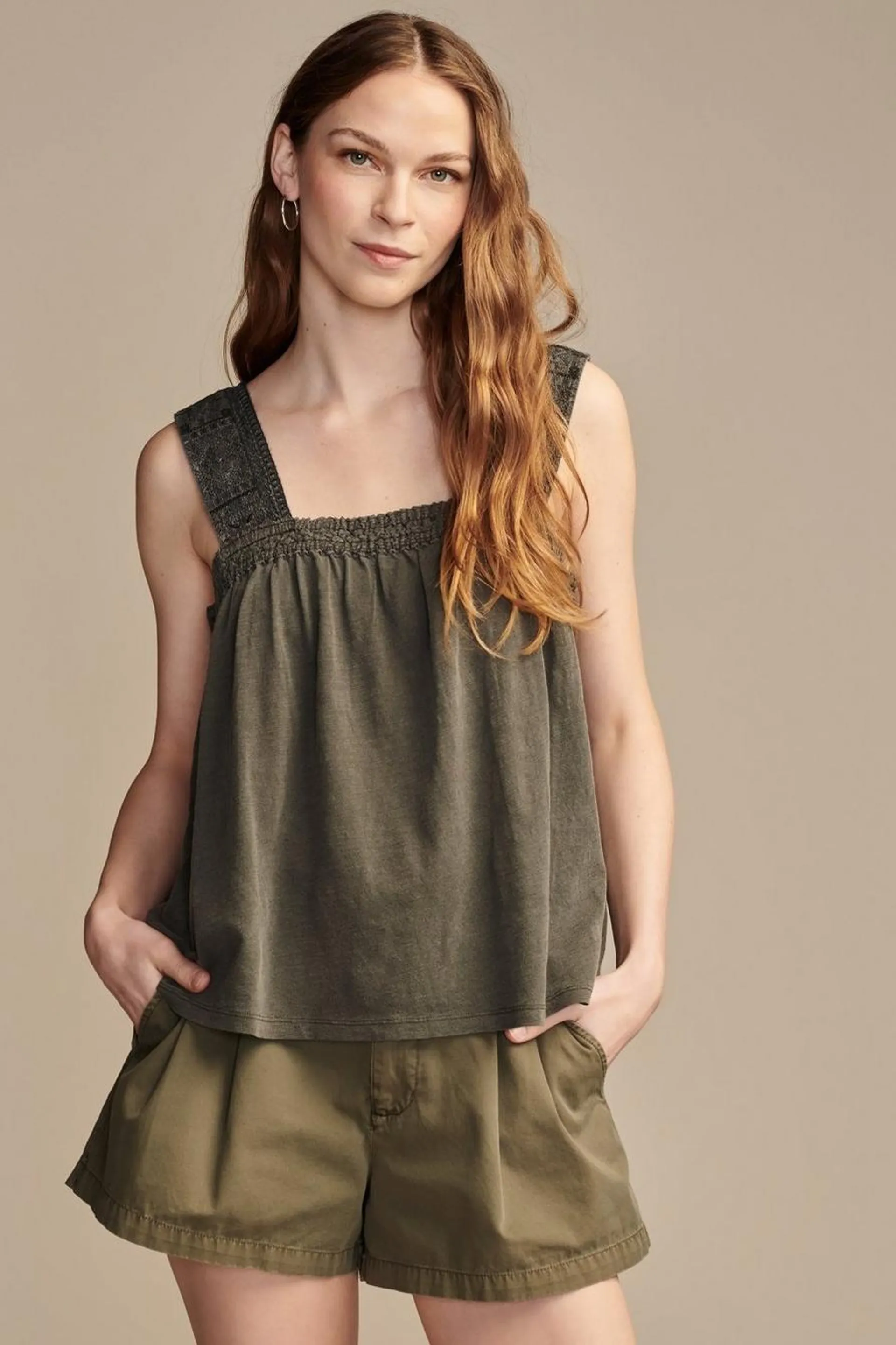 embroidered yoke tank