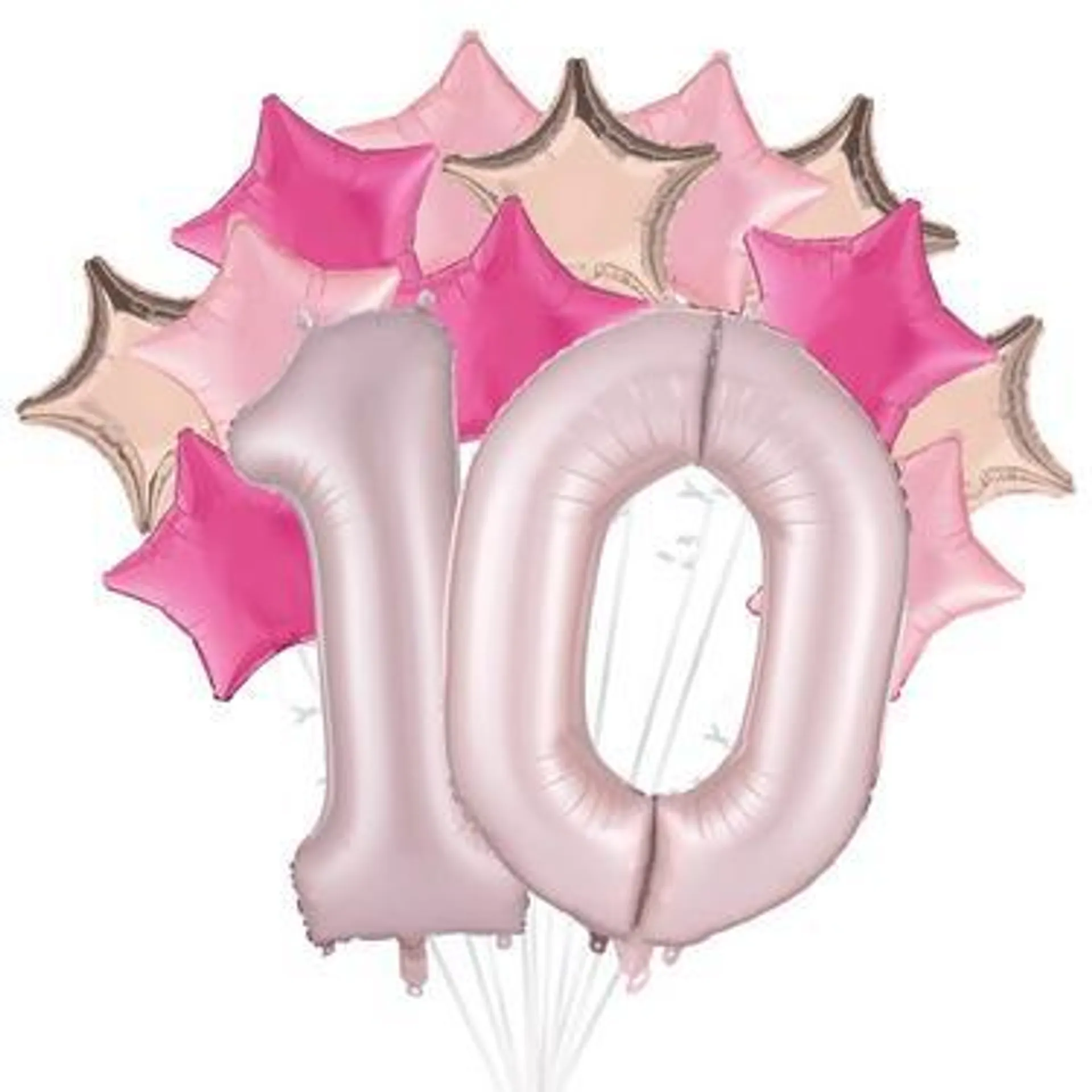 Dusty Rose 10, Pink & Rose Gold Star Foil Balloon Bouquet, 14pc