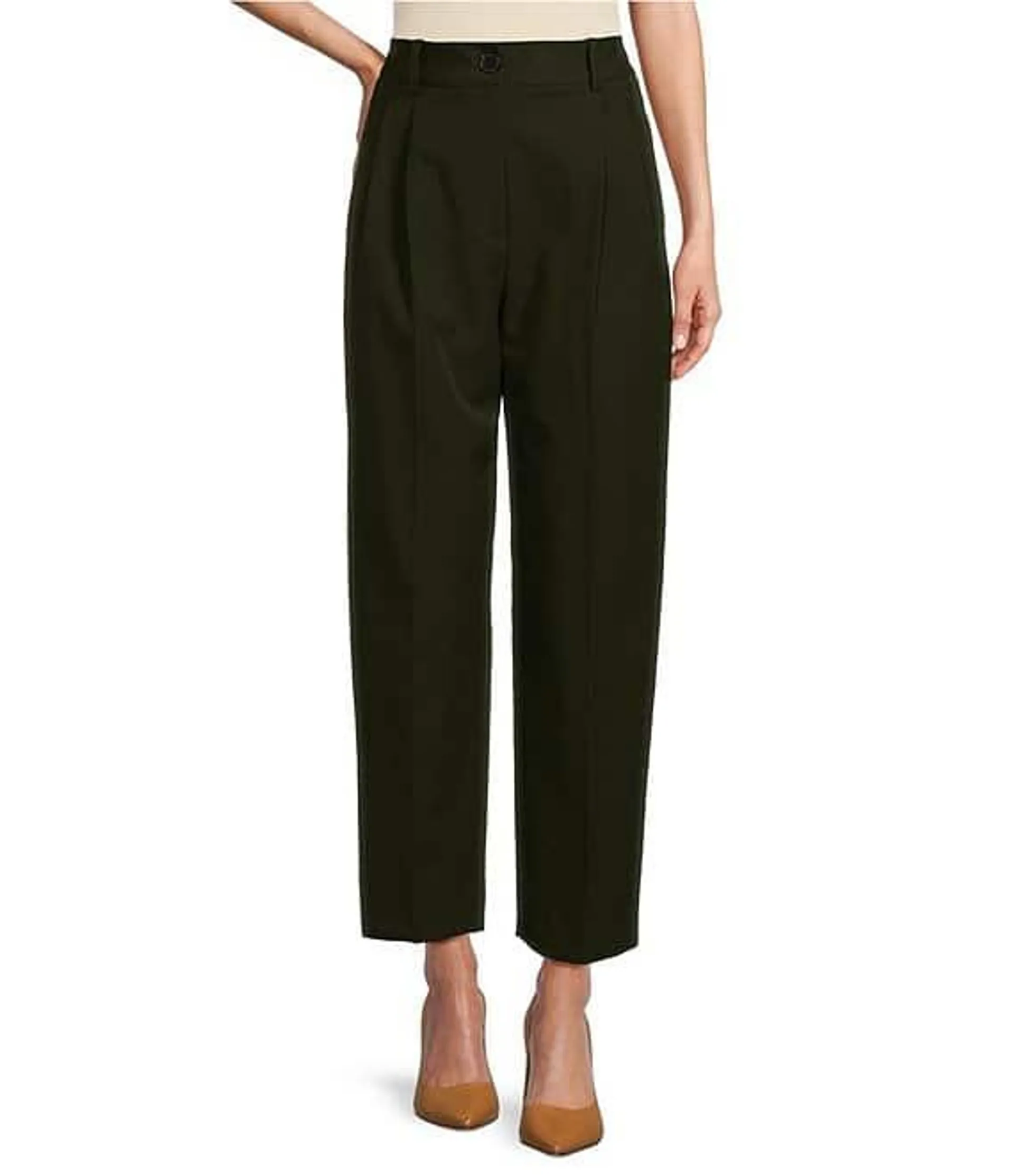 Coordinating Emery Ponte Twill High Rise Pleated Front Wide Cropped Ankle Trousers