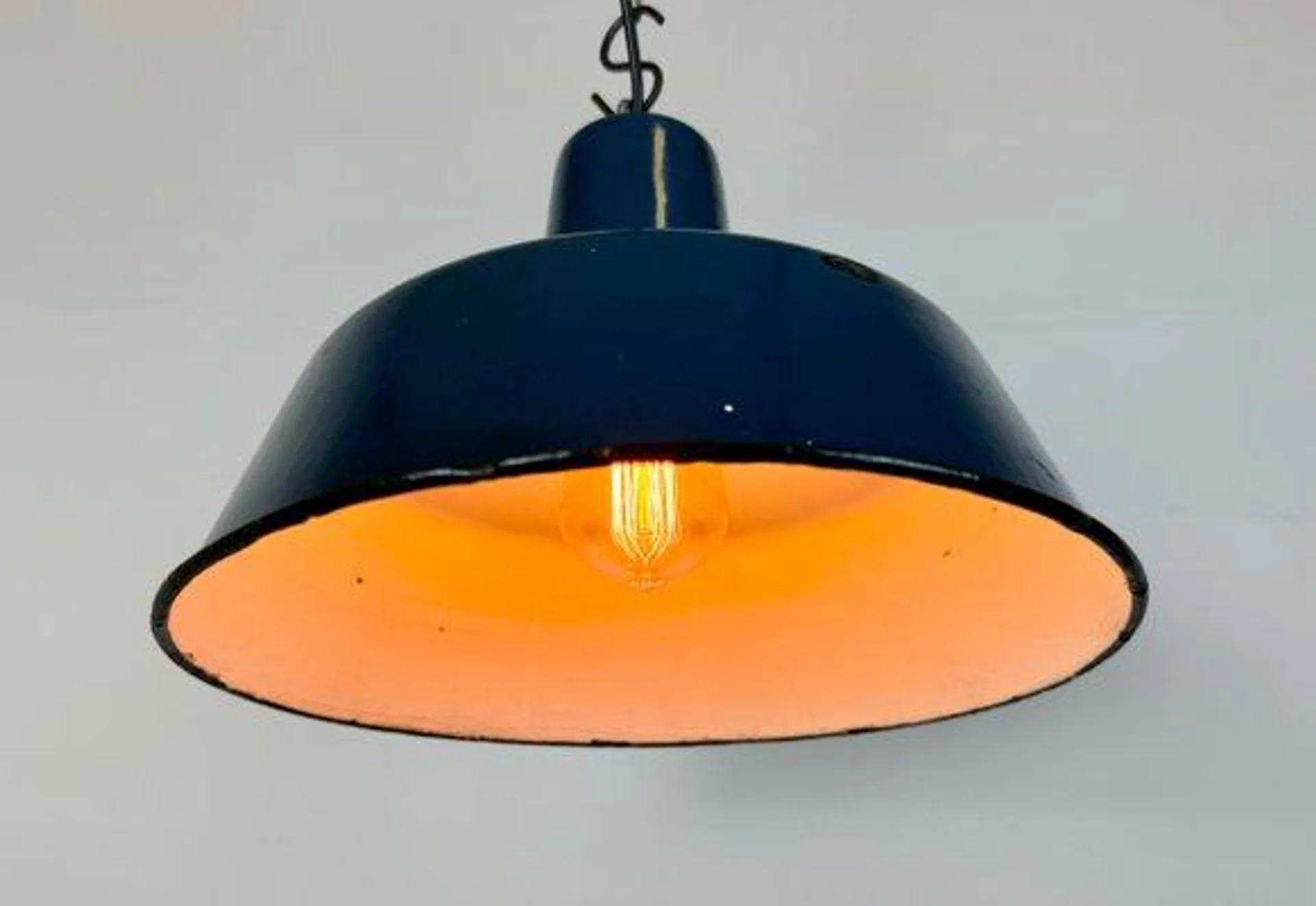 Industrial Blue Enamel Factory Pendant Lamp, 1960s