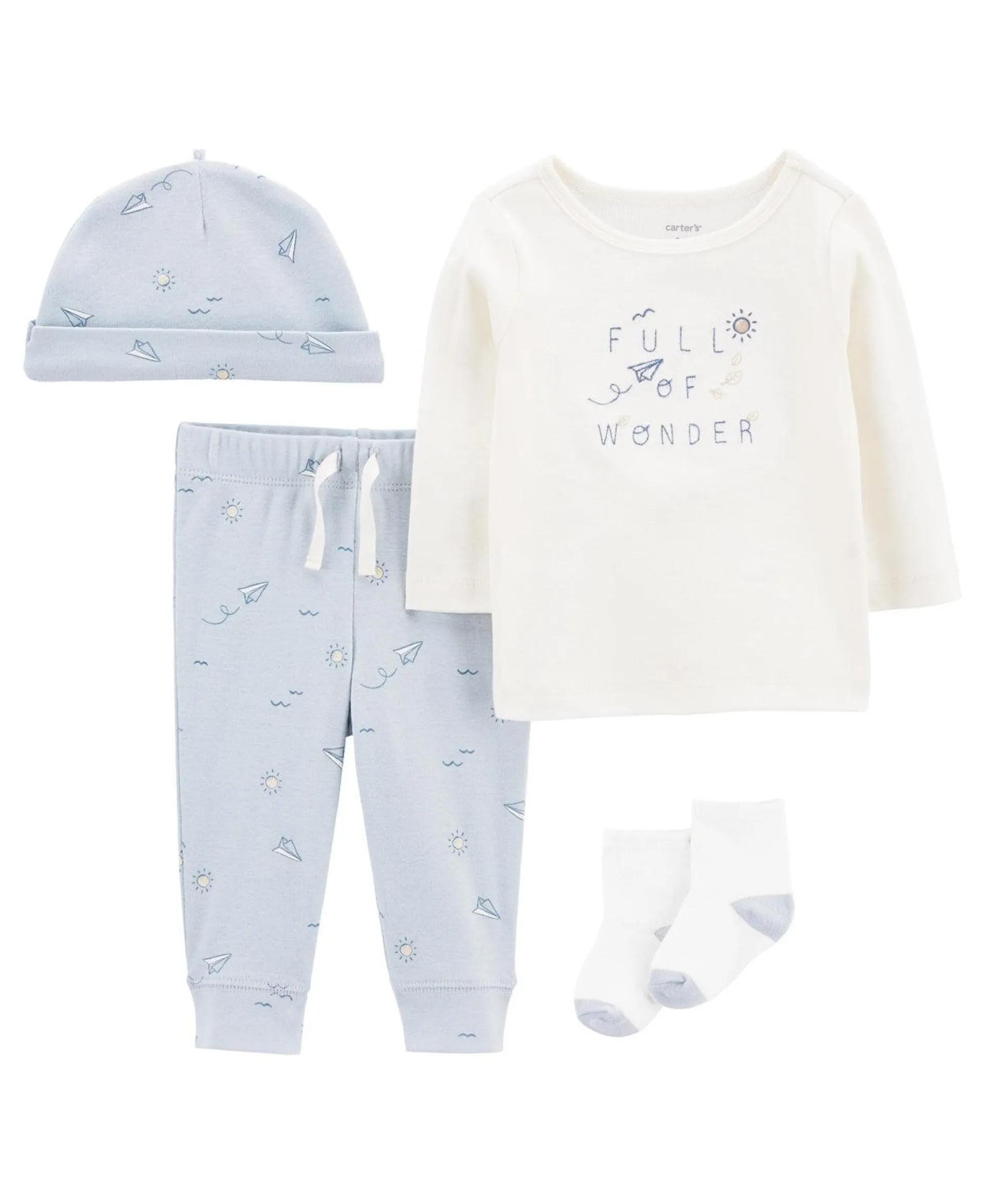 Carter's Baby Boy 4 Piece Take-Me-Home Top, Pants, Hat & Socks Set