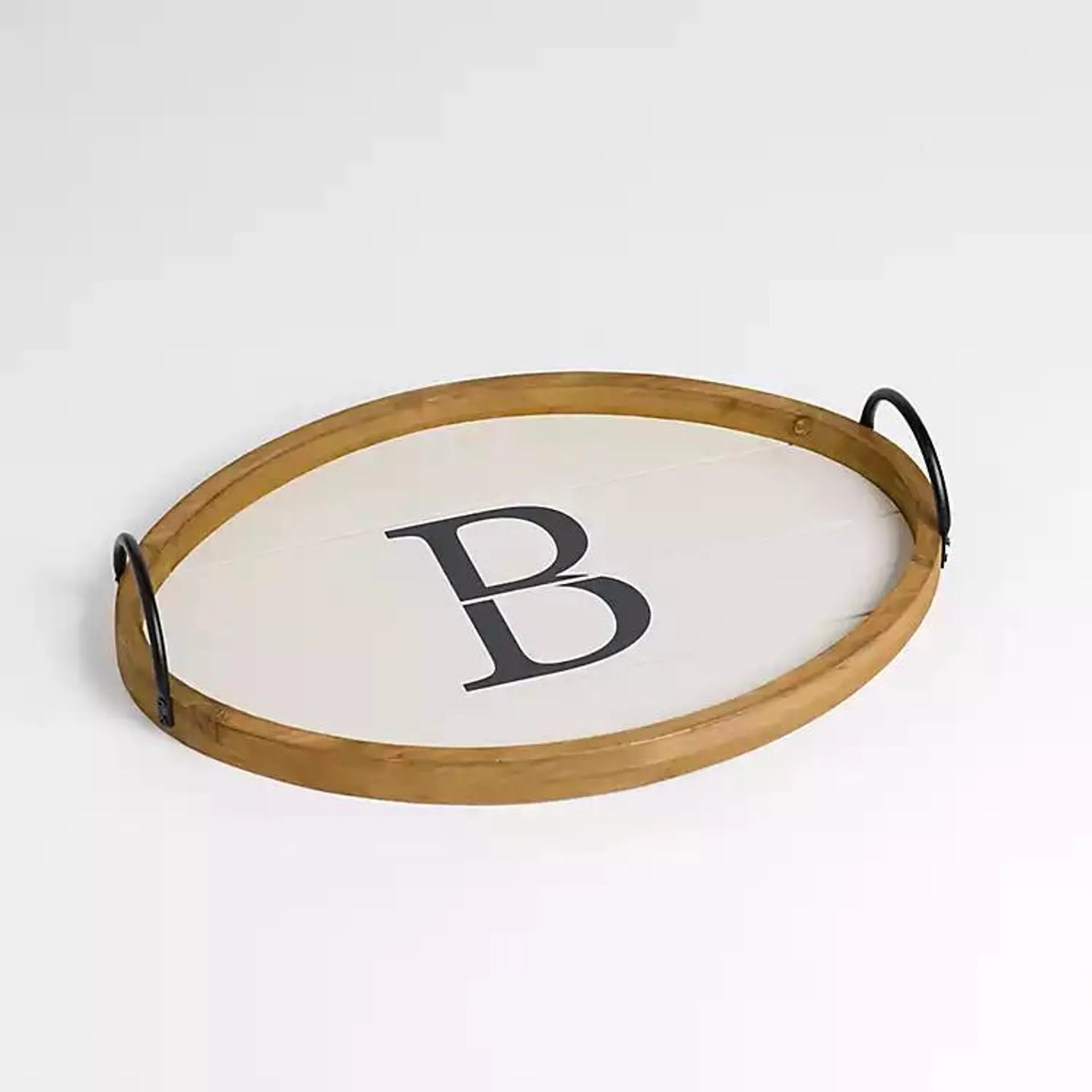 Oval White Wood Monogram B Tray