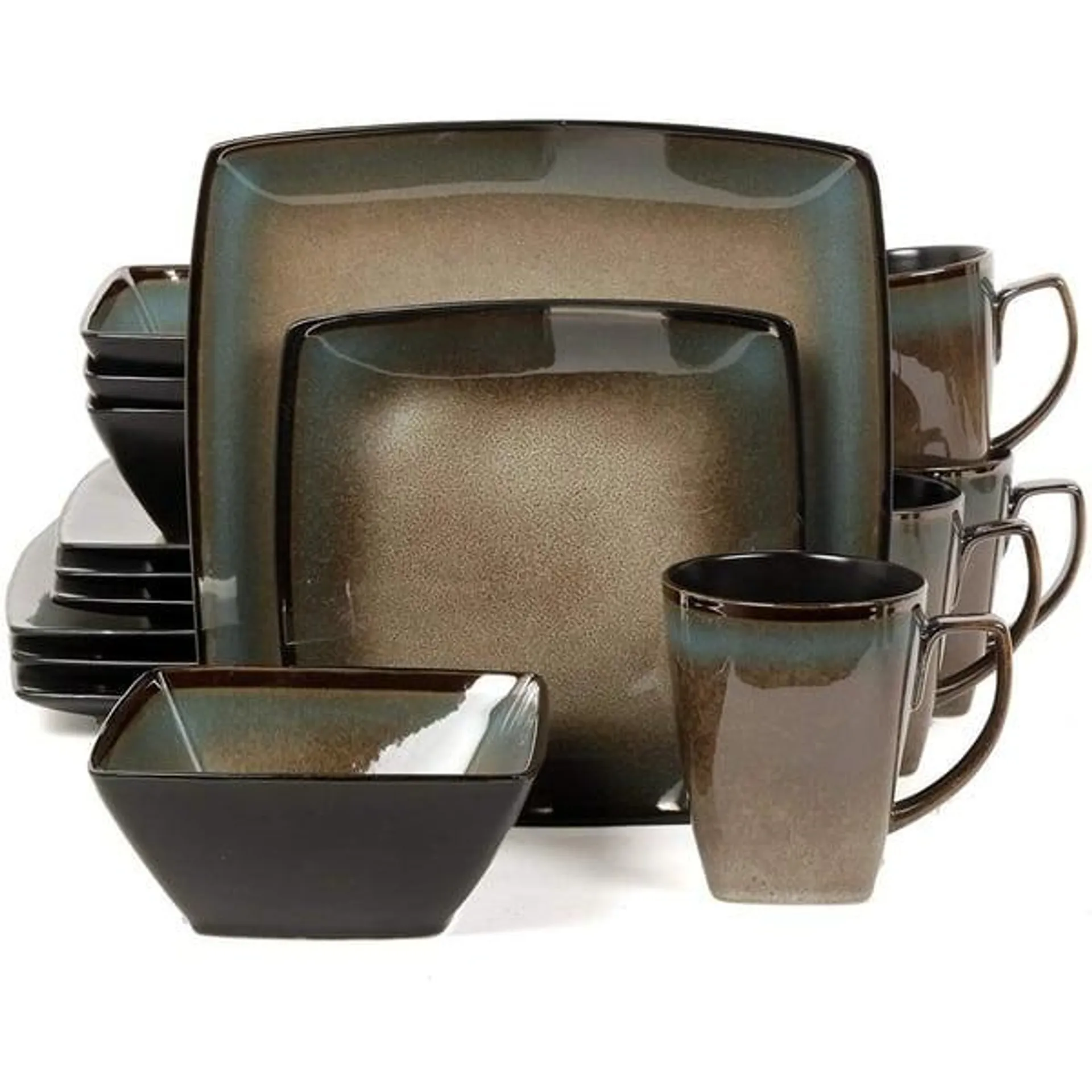 Gibson Elite Tequesta 16 Piece Square Dinnerware Set, Taupe