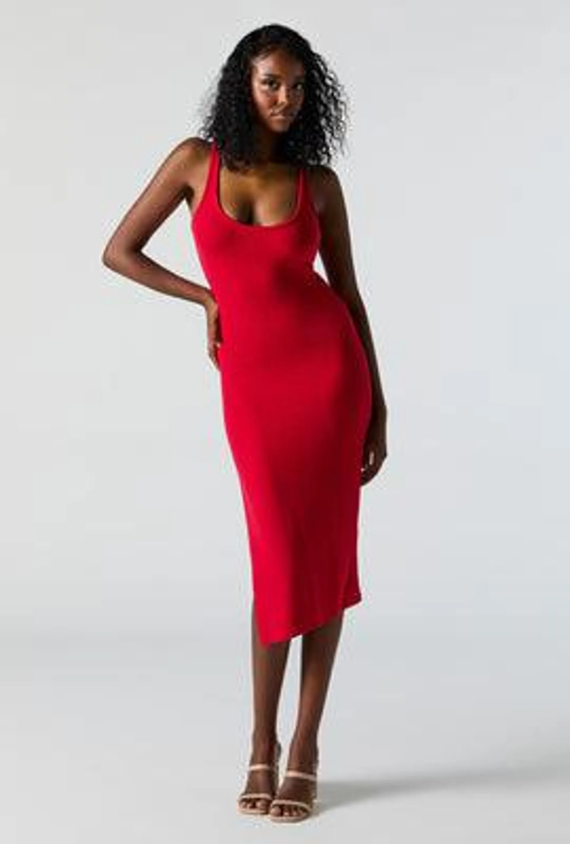 Ribbed Reversible Twist Midi Dress