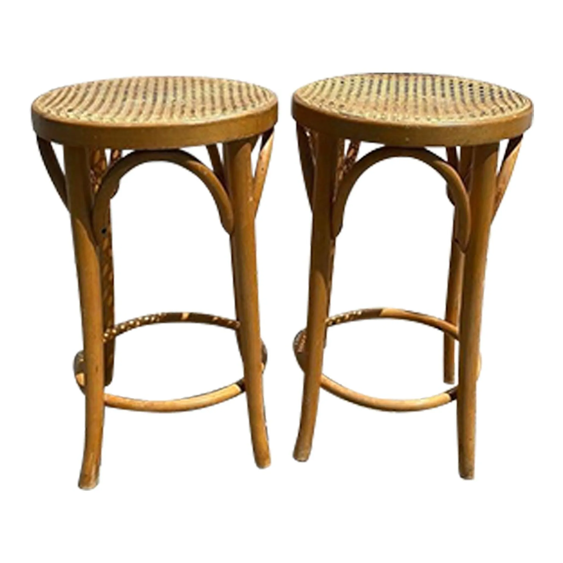 Vintage Caned Bentwood Stools - a Pair