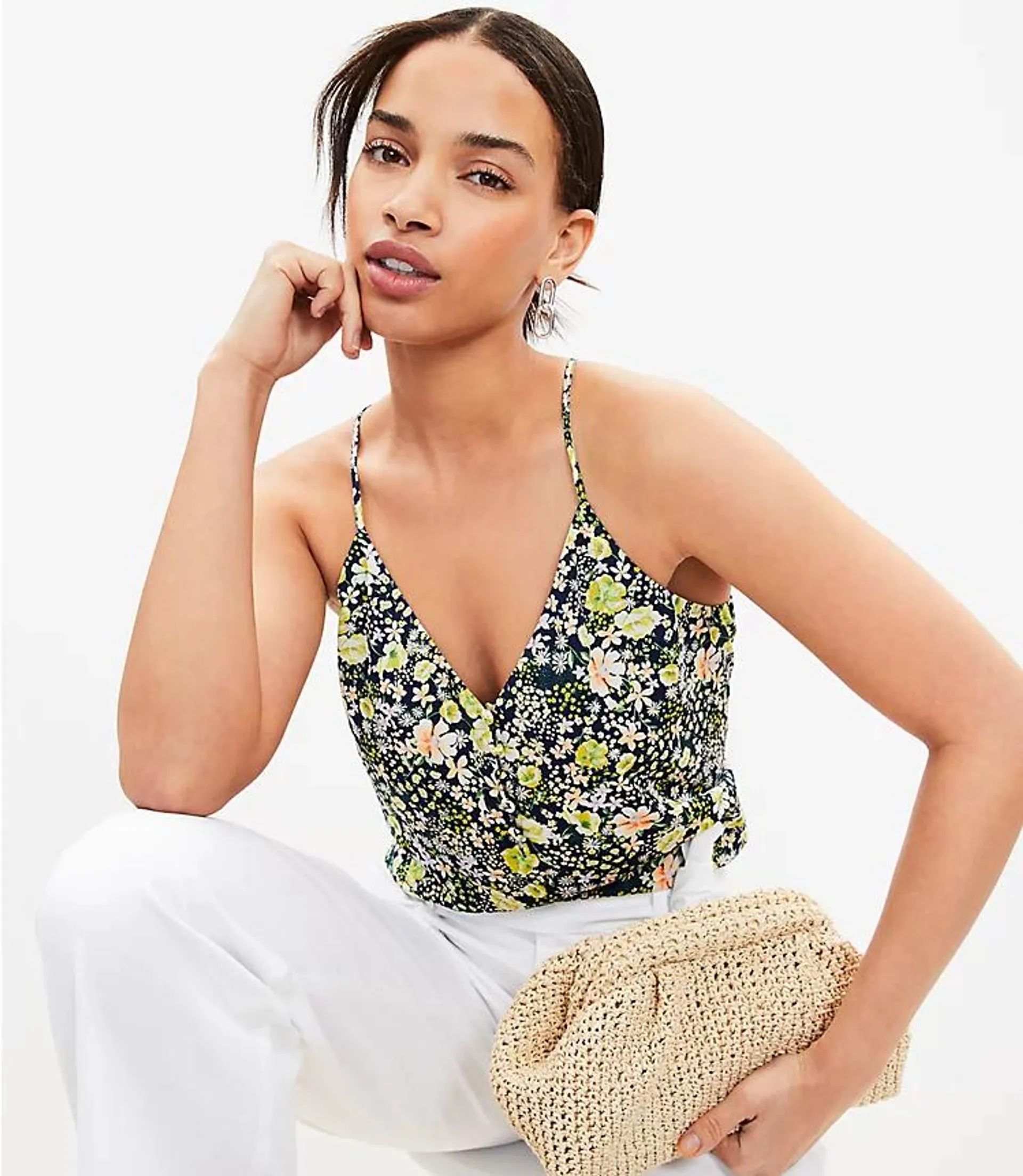 Floral Covered Button Strappy Cami