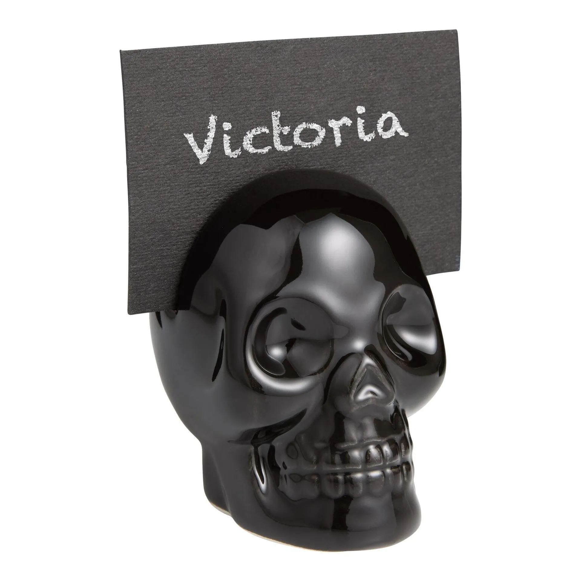 Black Ceramic Skull Place Card Holder Set of 2