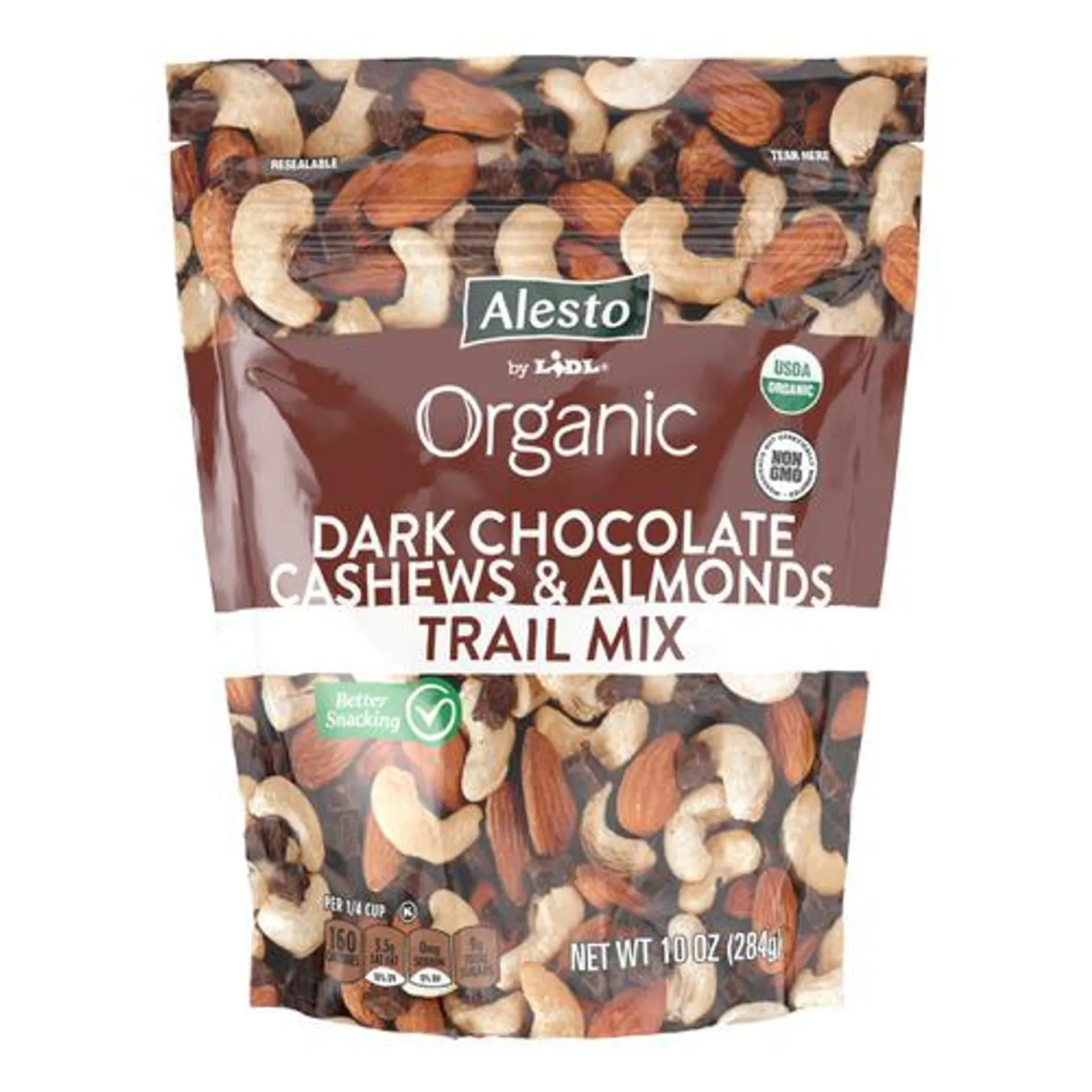 Alesto organic trail mix, chocolate almond & cashew