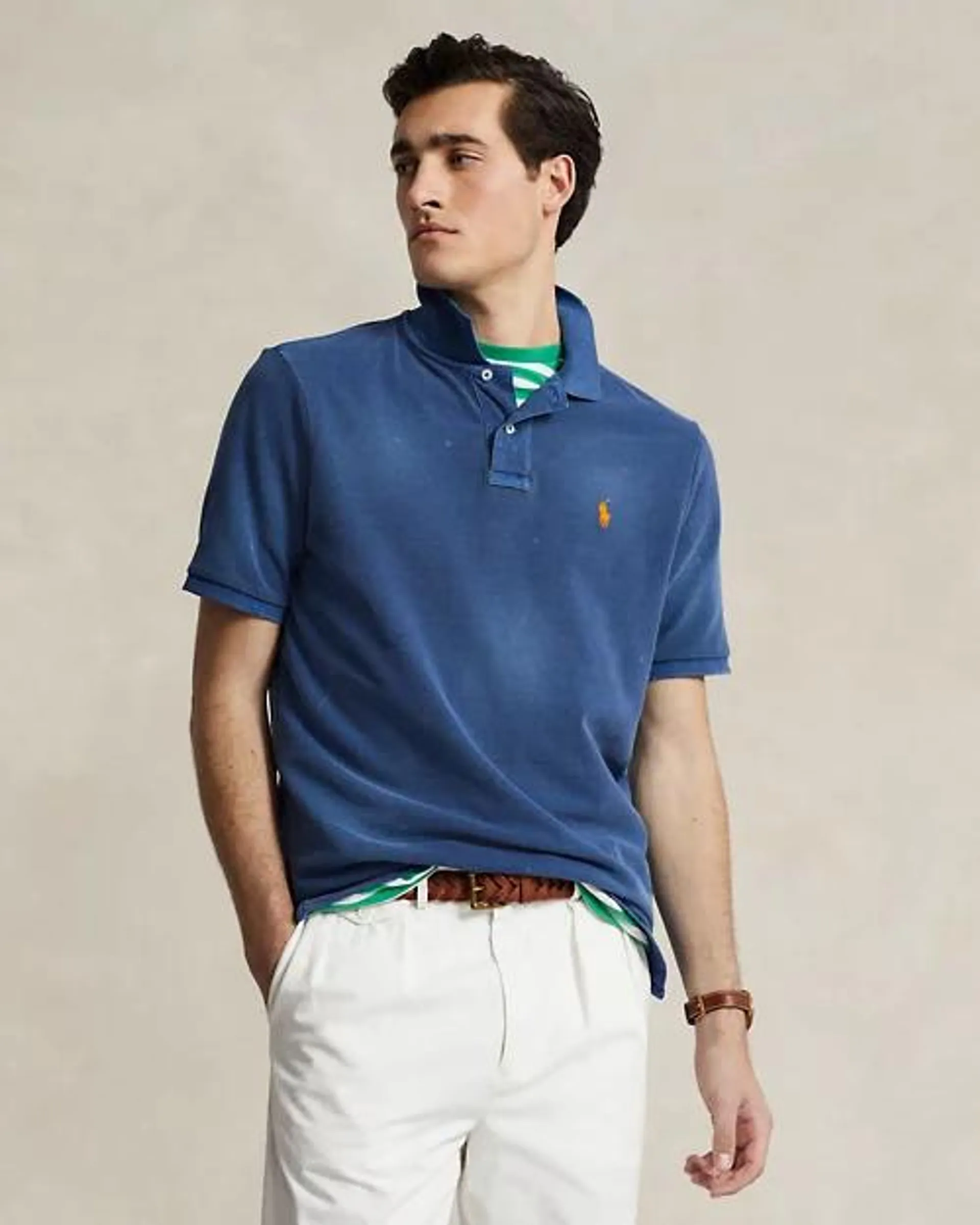 Classic Fit Garment-Dyed Mesh Polo Shirt