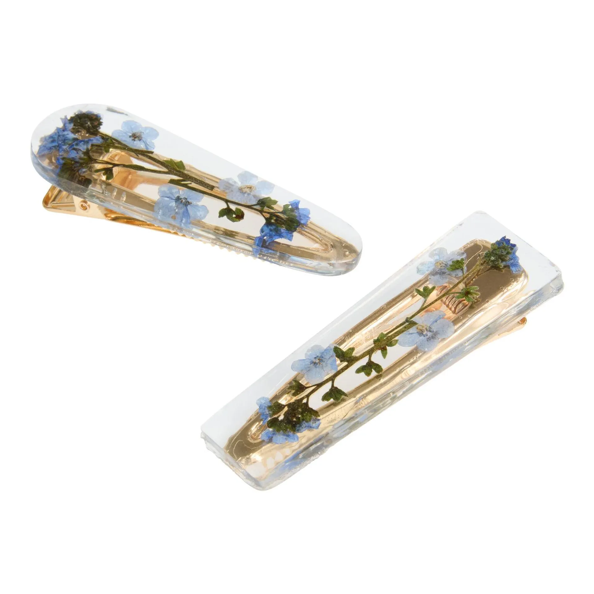 Blue Dried Flower Acrylic Hair Clips 2 Pack