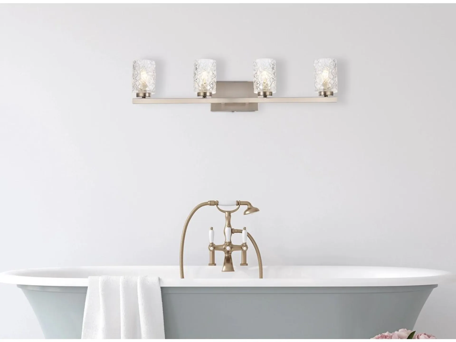 Cassie 4 Lights Bath Sconce In Satin Nickel w/ Clear Shade