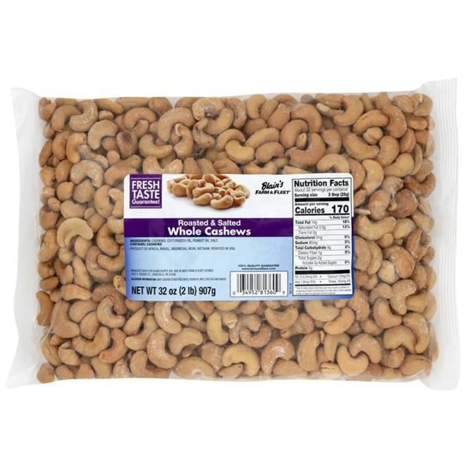 32oz Roasted and Salted Whole Cashews