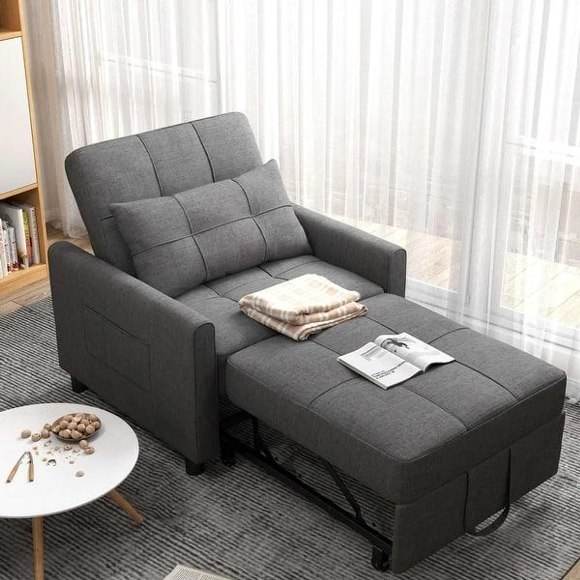 3-in-1 Adjustable Sleeper Sofa Bed, Pull Out Chair Sofa, Convertible Folding Bed for Living Room