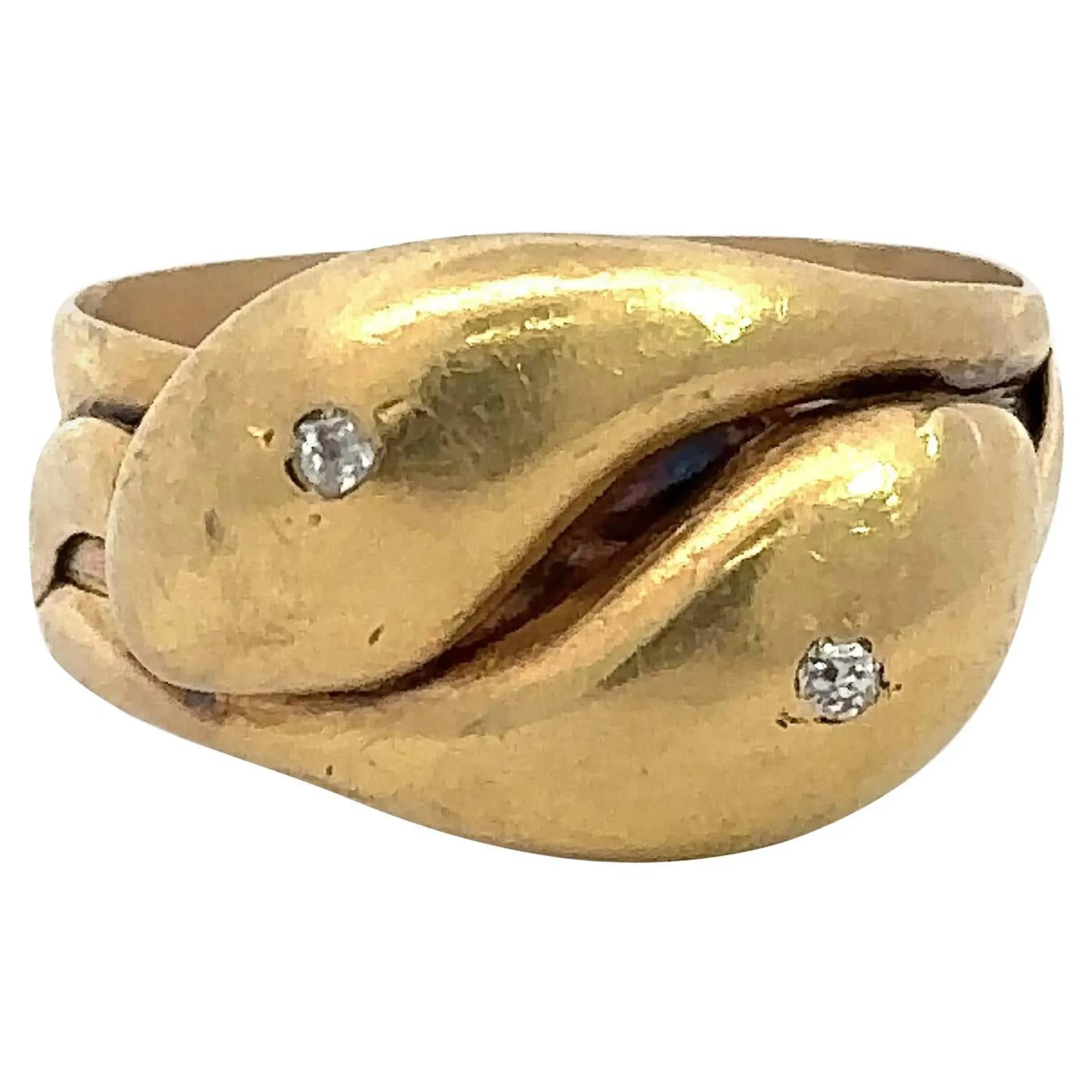 Diamond 18KT Yellow Gold Double Headed Snake Antique Ring From London