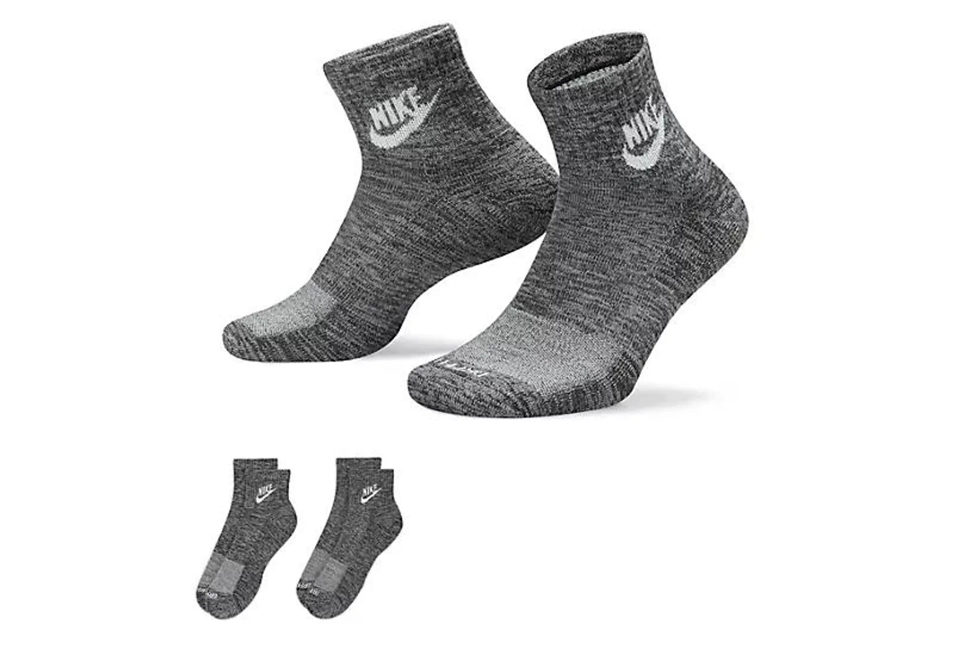 Nike Mens Large Everyday Plus Cushioned Quarter Socks 2 Pair - Black