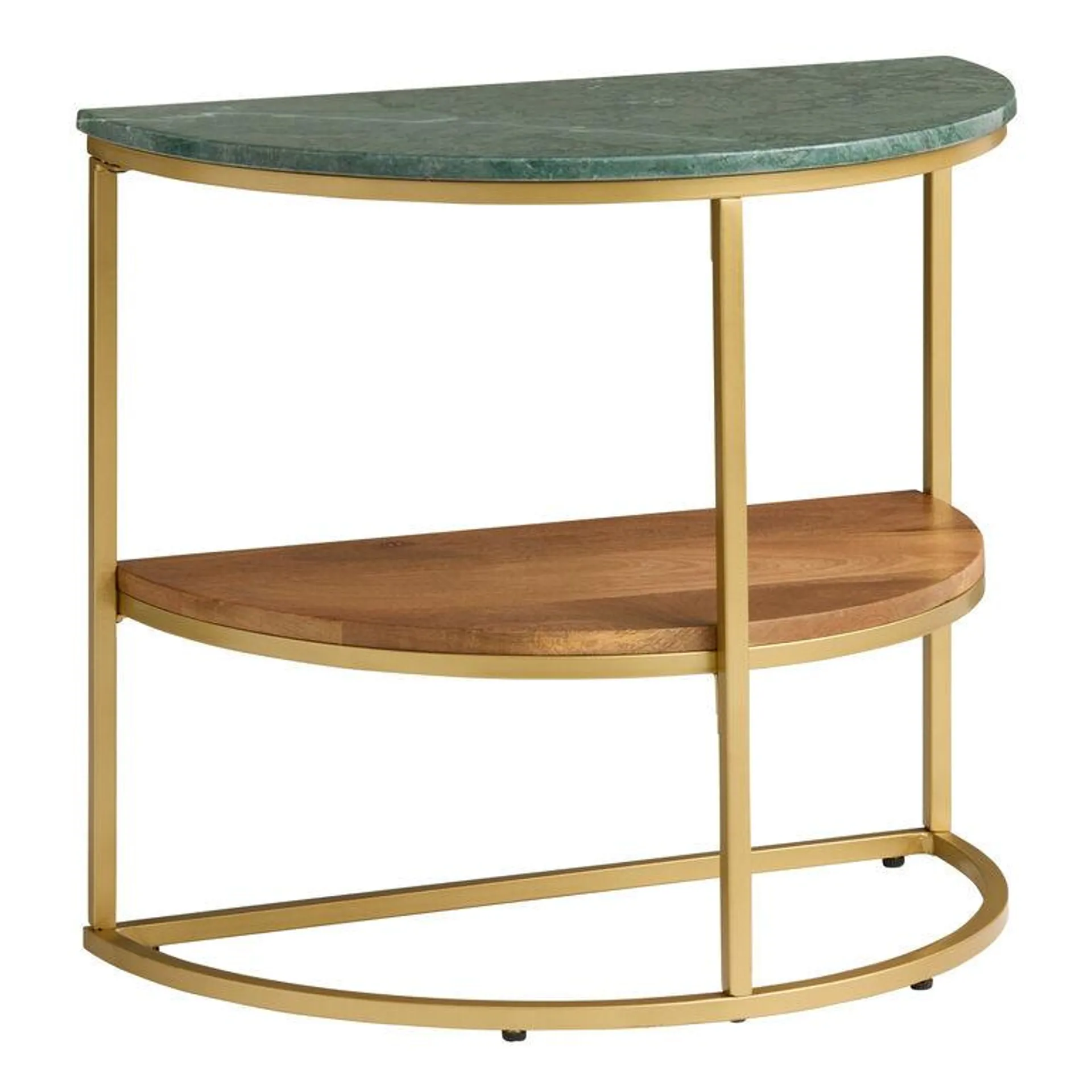 Piper Half Circle Marble Top Wood and Metal Side Table