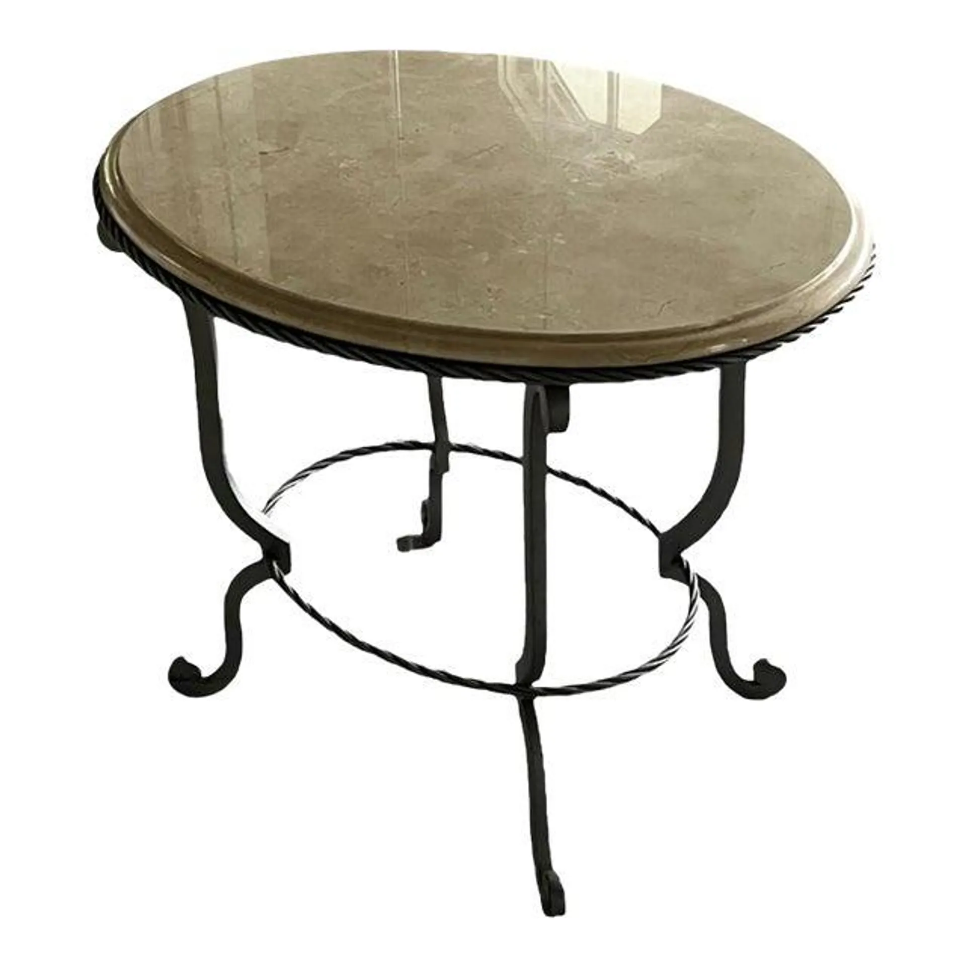 Silver Wrought Iron and Crema Marfil Marble Small Oval Table - Hand Made by Murry's Iron Works