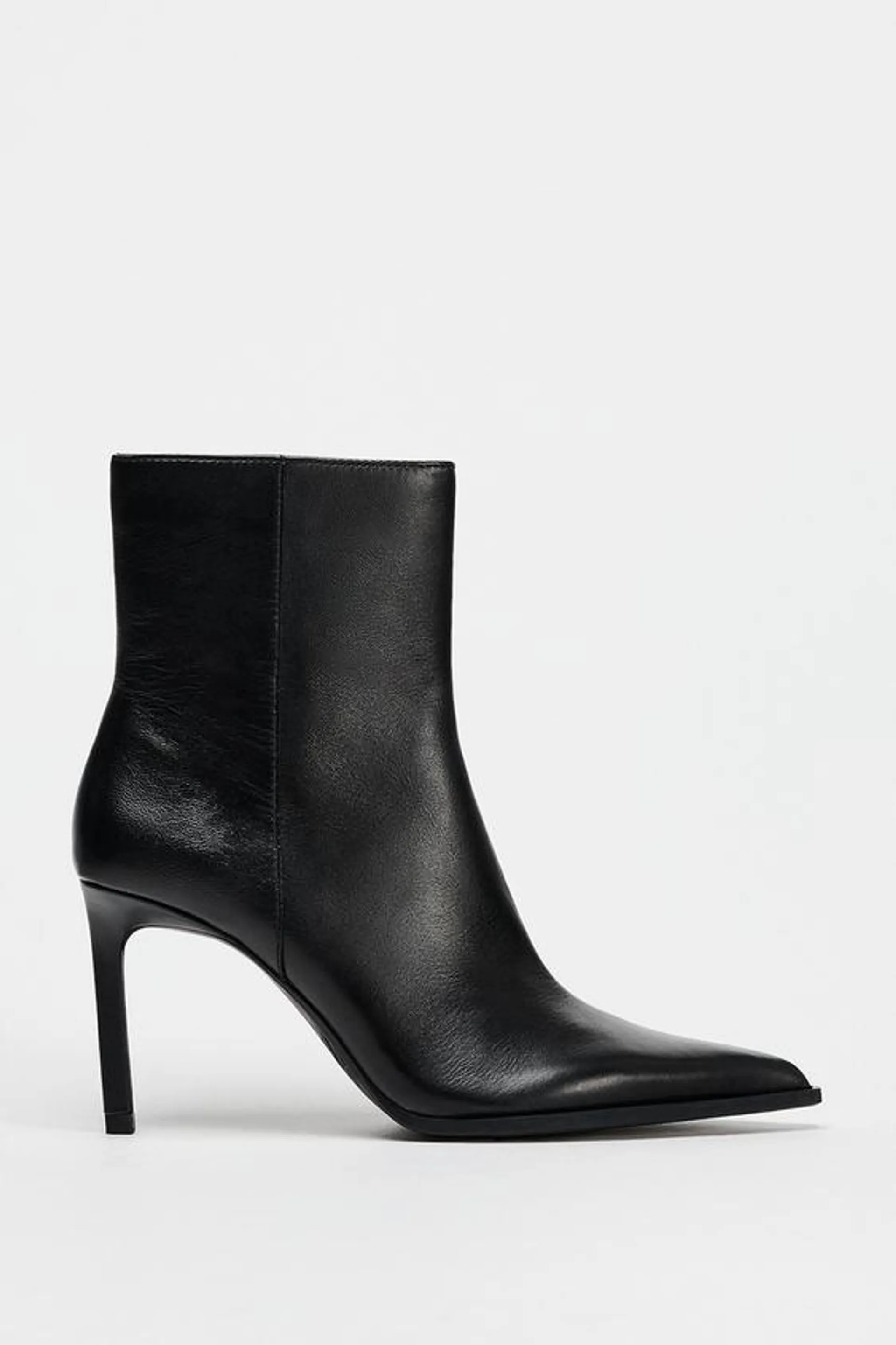 LEATHER STILETTO HEELED ANKLE BOOTS