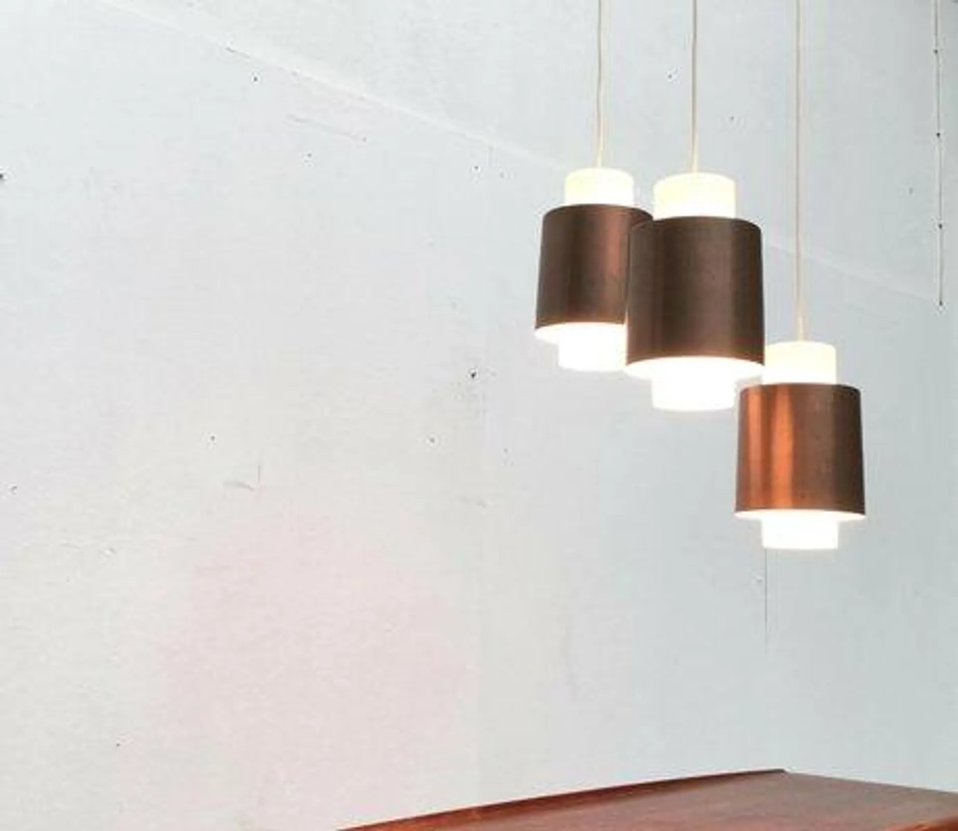 Mid-Century German Space Age Triple Cascade Copper and Glass Pendant Lamp from Staff, 1960s