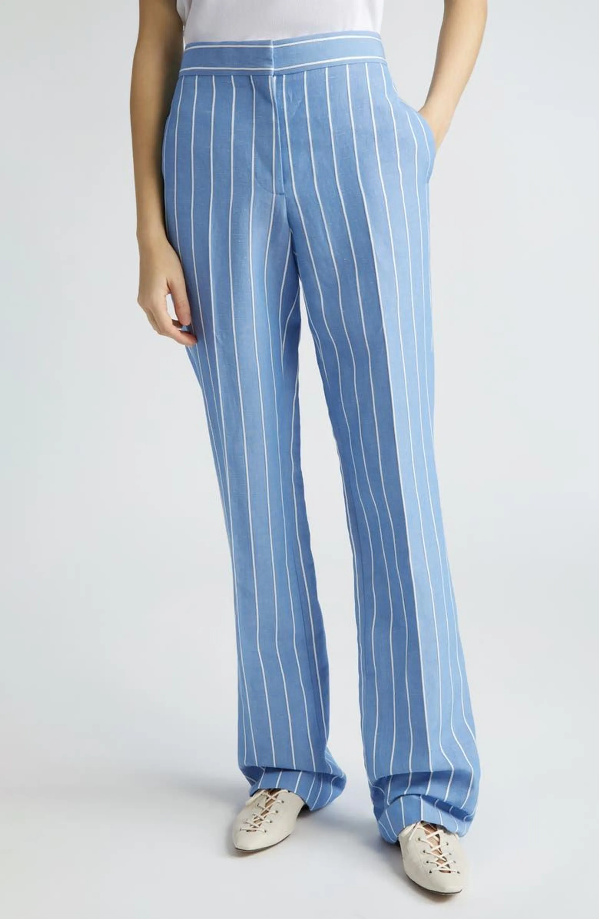 Pinstripe Straight Leg Trousers