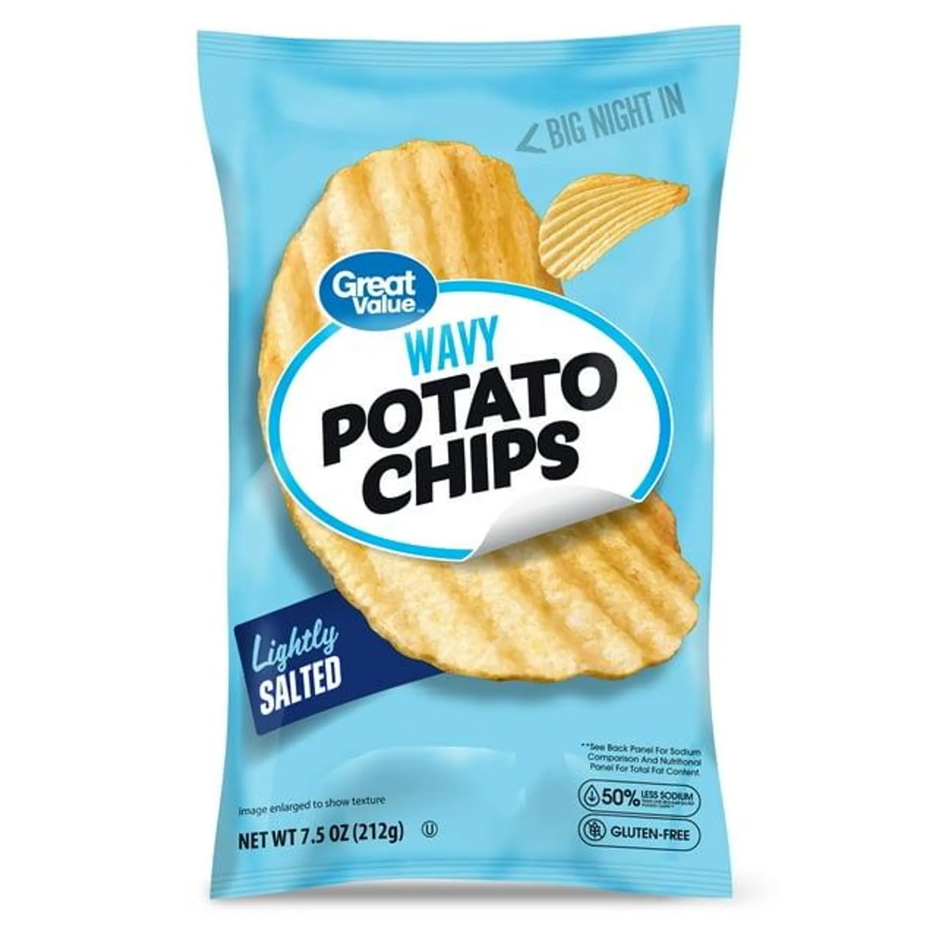 Great Value Wavy Lightly Salted Original Potato Chips, 7.5 oz