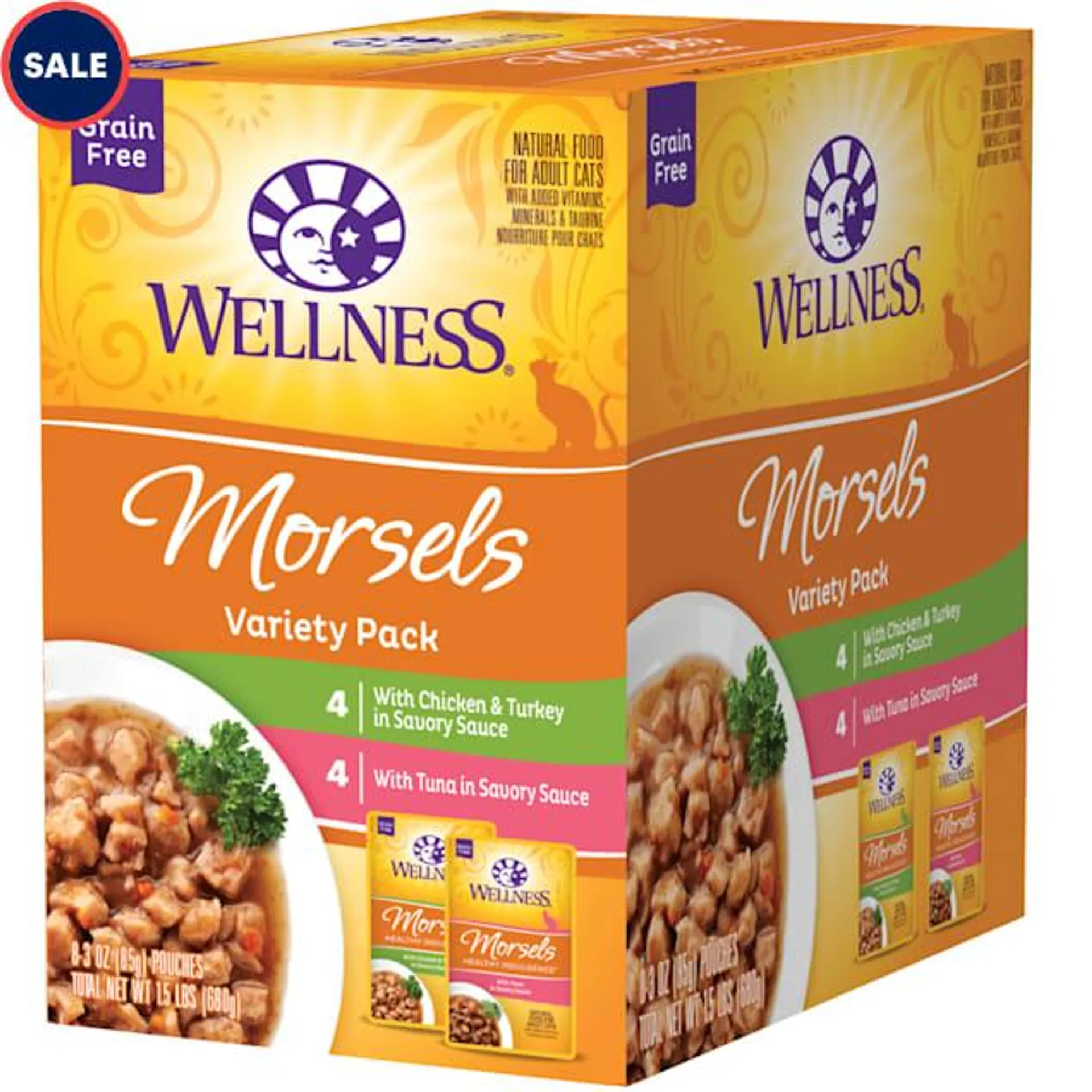 Wellness Complete Health Healthy Indulgence Grain Free Morsels Variety Pack Wet Cat Food, 3 oz., Count of 8