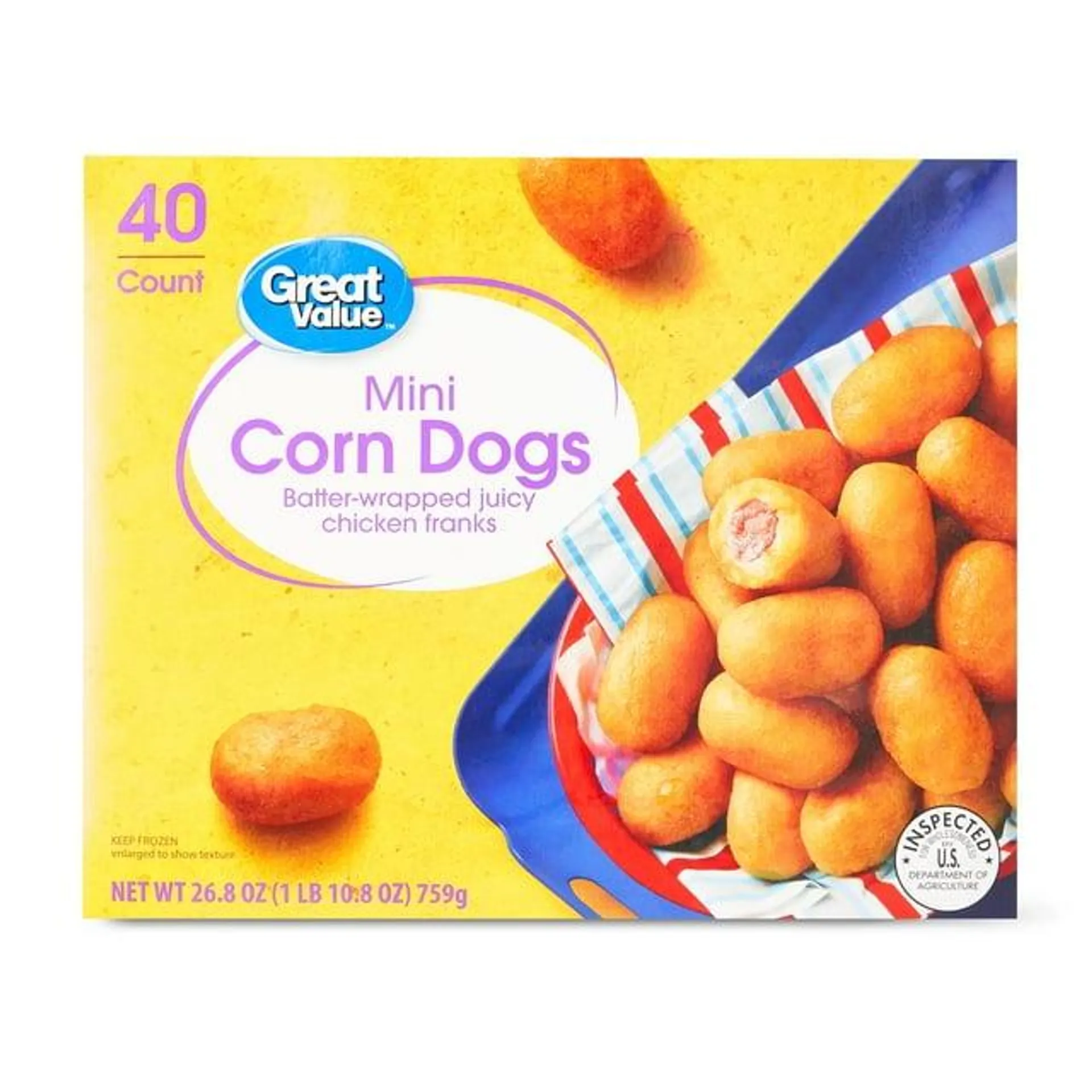 Great Value Frozen Appetizers Mini Corn Dogs, 26.8 oz, 40 Count (Frozen)