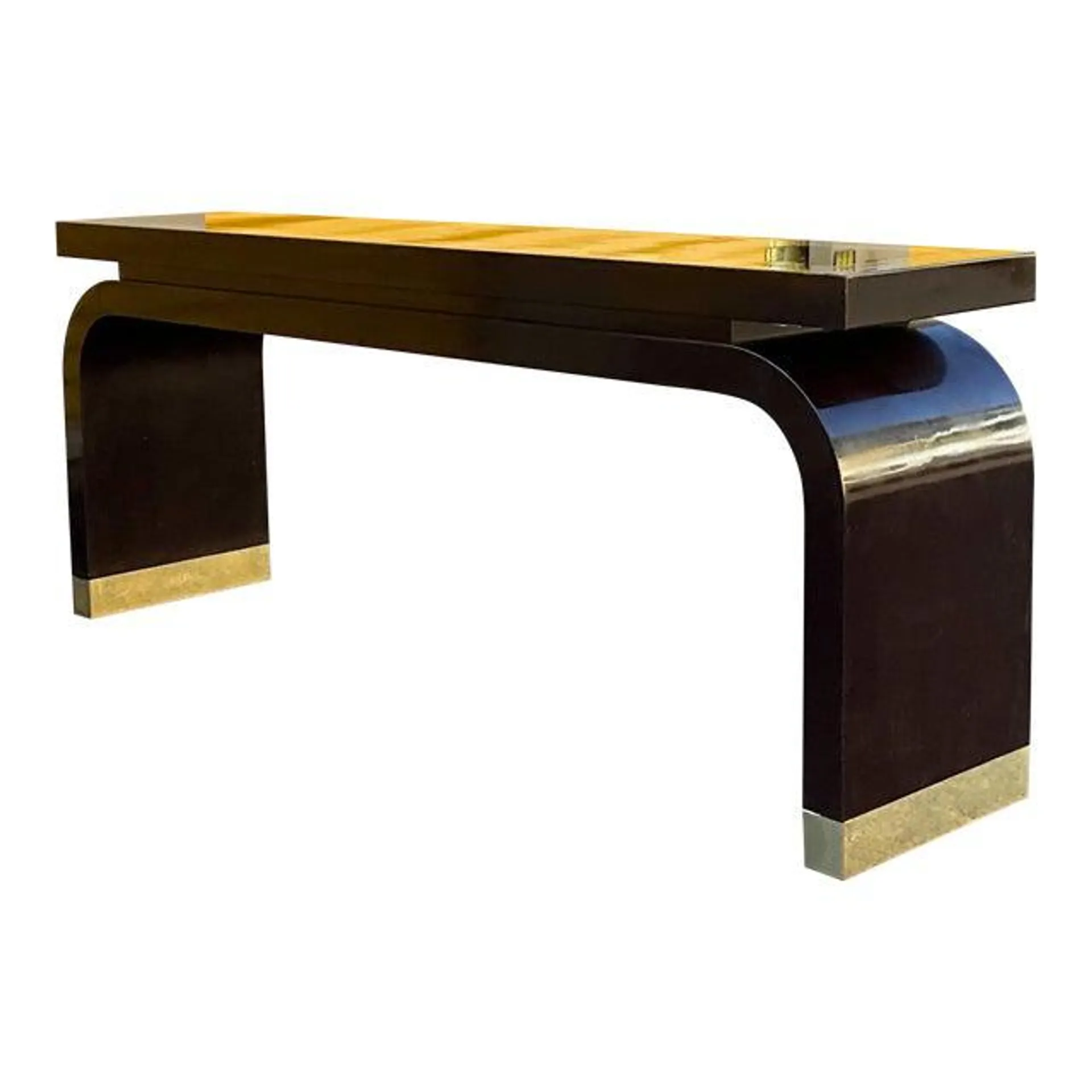 Asian Modern Ming Style Lacquer and Brass Console Table by Baker Furniture