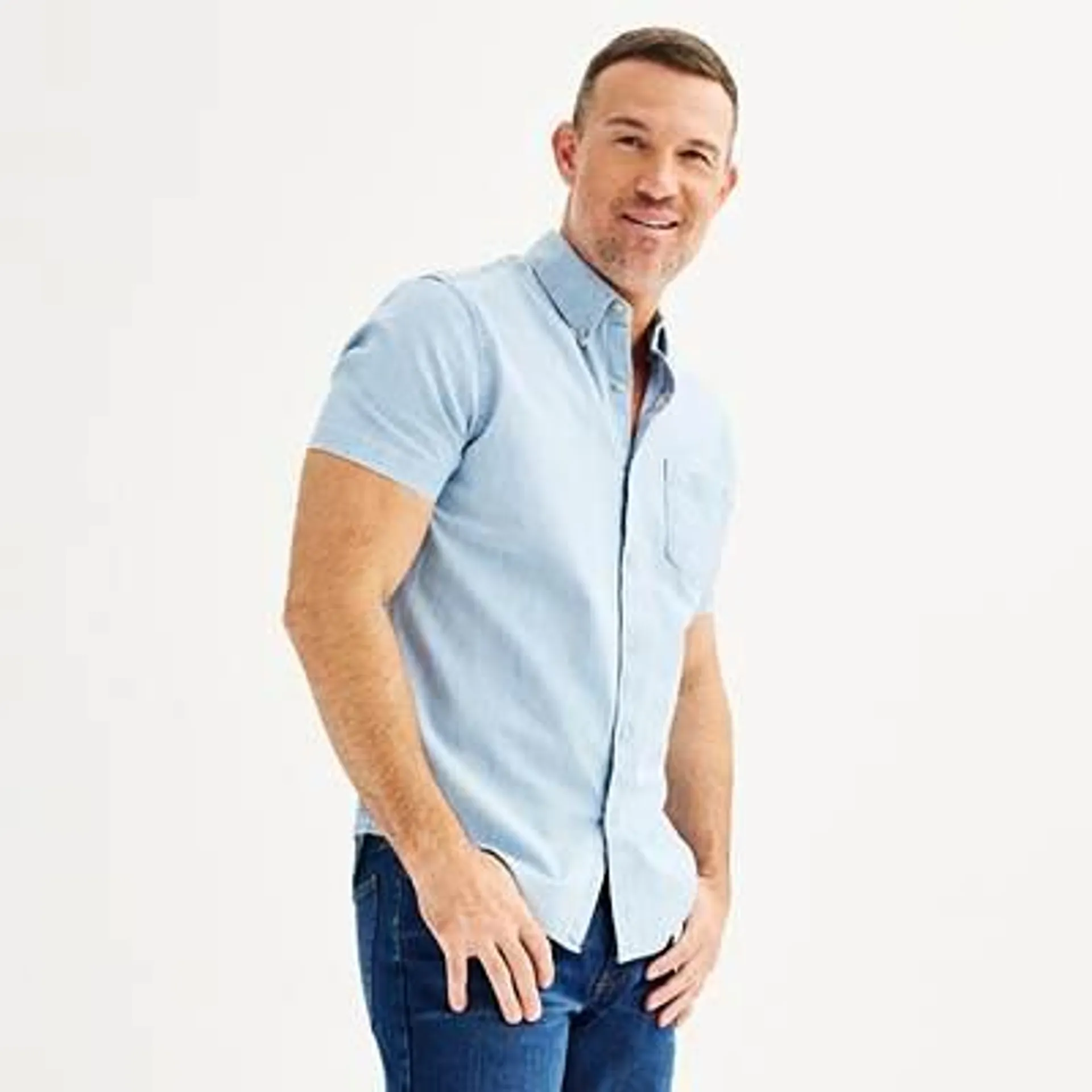 Men's Sonoma Goods For Life® Short Sleeve Perfect Length Button Down Shirt