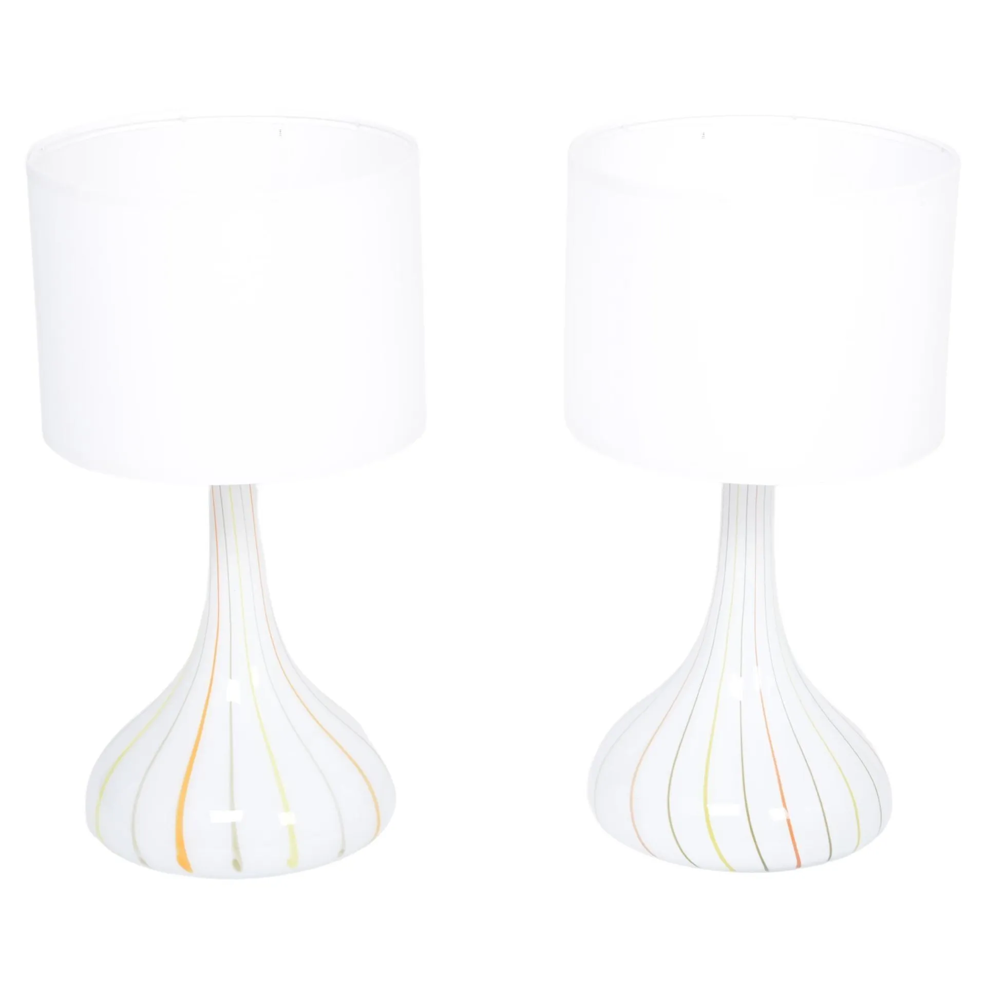 Pair of 1970s Tall White Glass Table Lamps Model "Candy" by Holmegaard