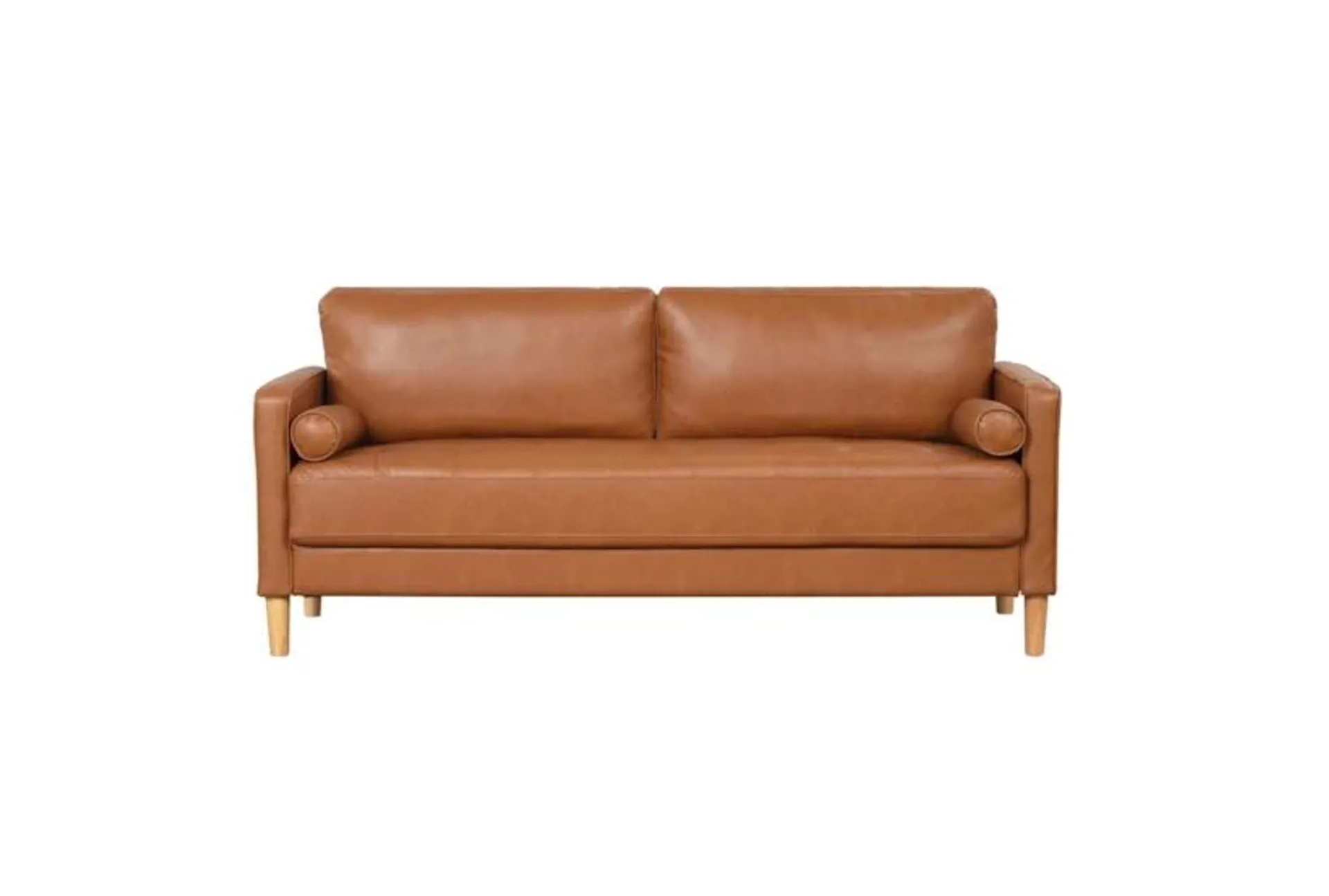 Langford Caramel Brown Faux Leather 76" Sofa