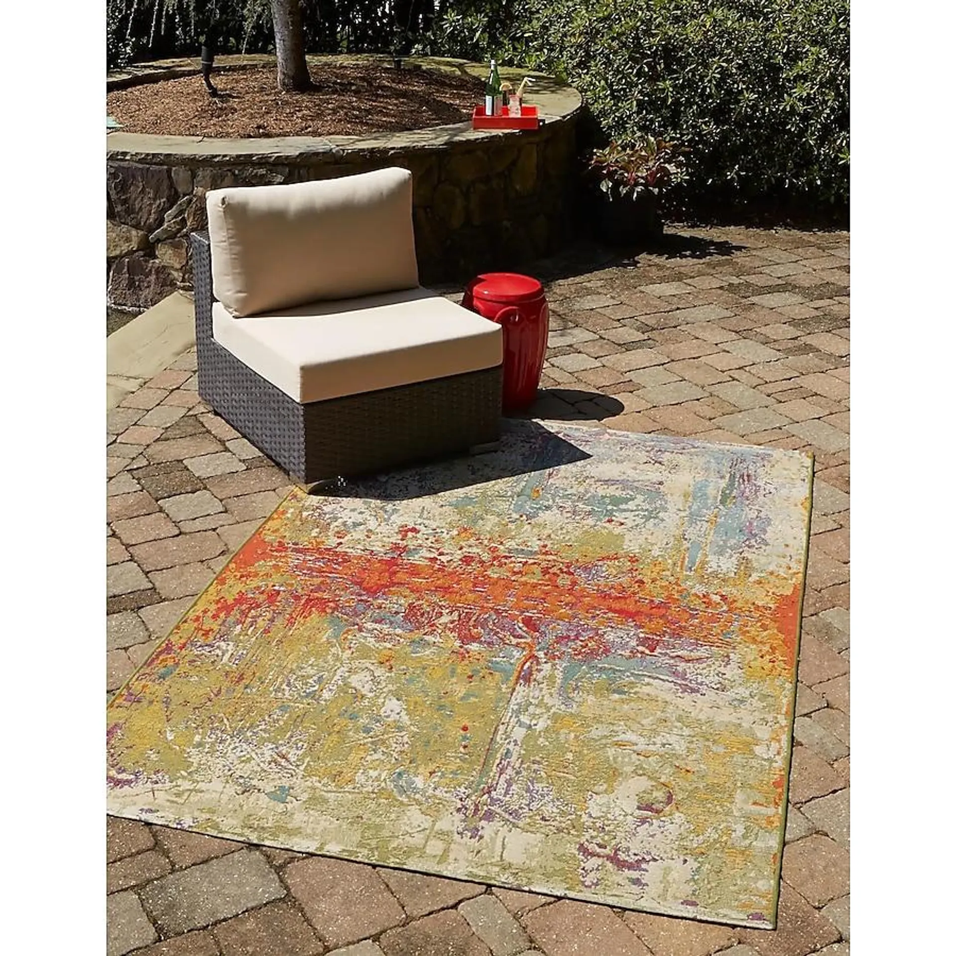 Unique Loom Crumpled Outdoor 10 x 12 (ft) Loomed Polypropylene Multi/Green Rectangular Indoor/Outdoor Abstract Area rug