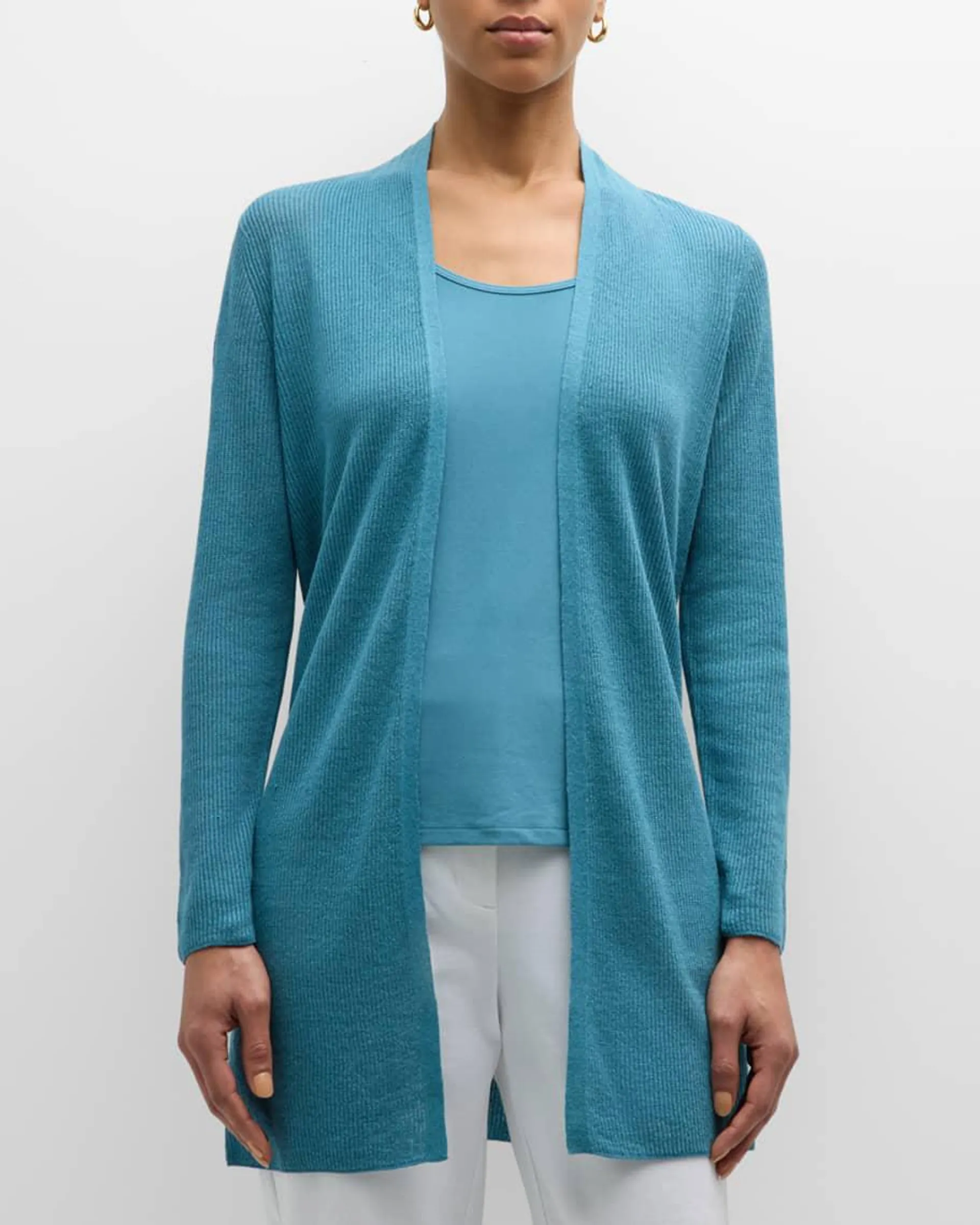 Ribbed Side-Slit Open-Front Cardigan