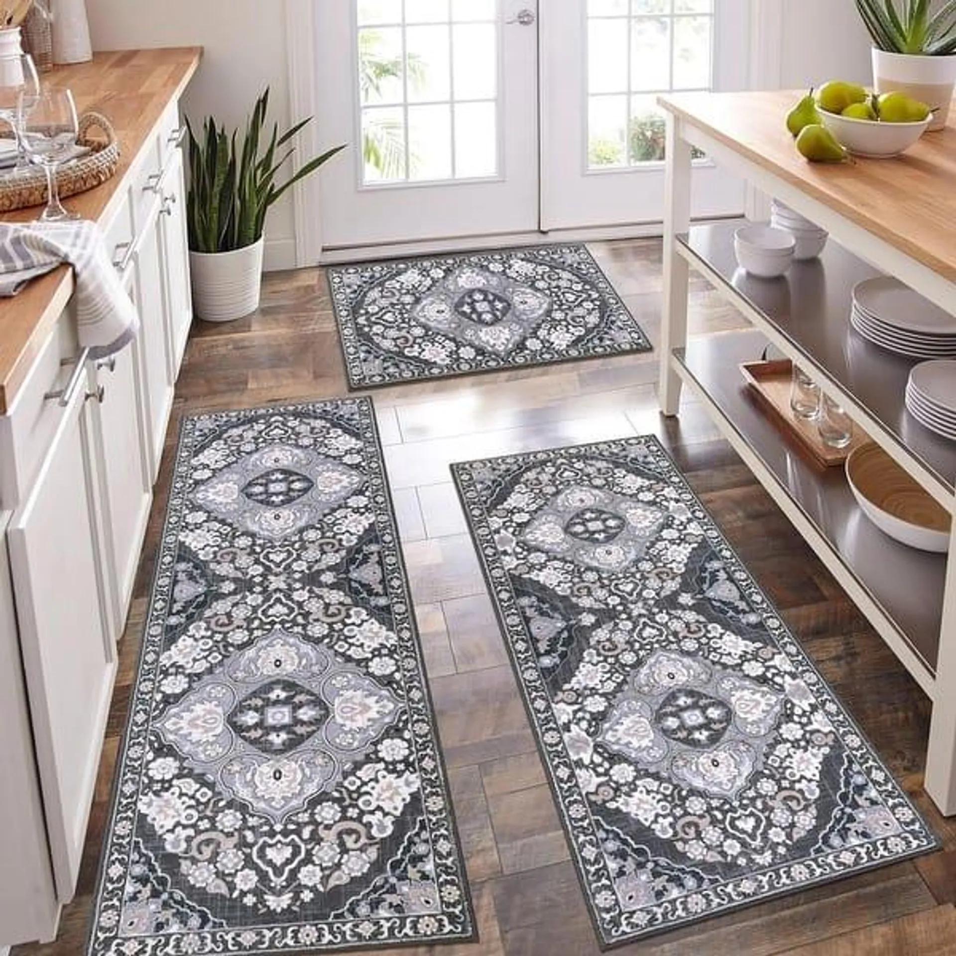 Boho Kitchen Rugs Sets of 3,Non Slip Washable Kitchen Rugs and Mats - 20"x32"+20"x48"+20"x59"