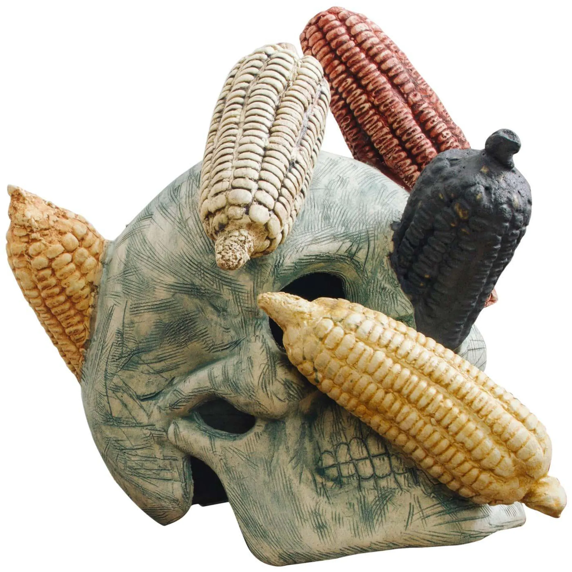 Mexican Ceramic Corn Skull Sculpture Hand Crafted Folk Art, Edition 1/30