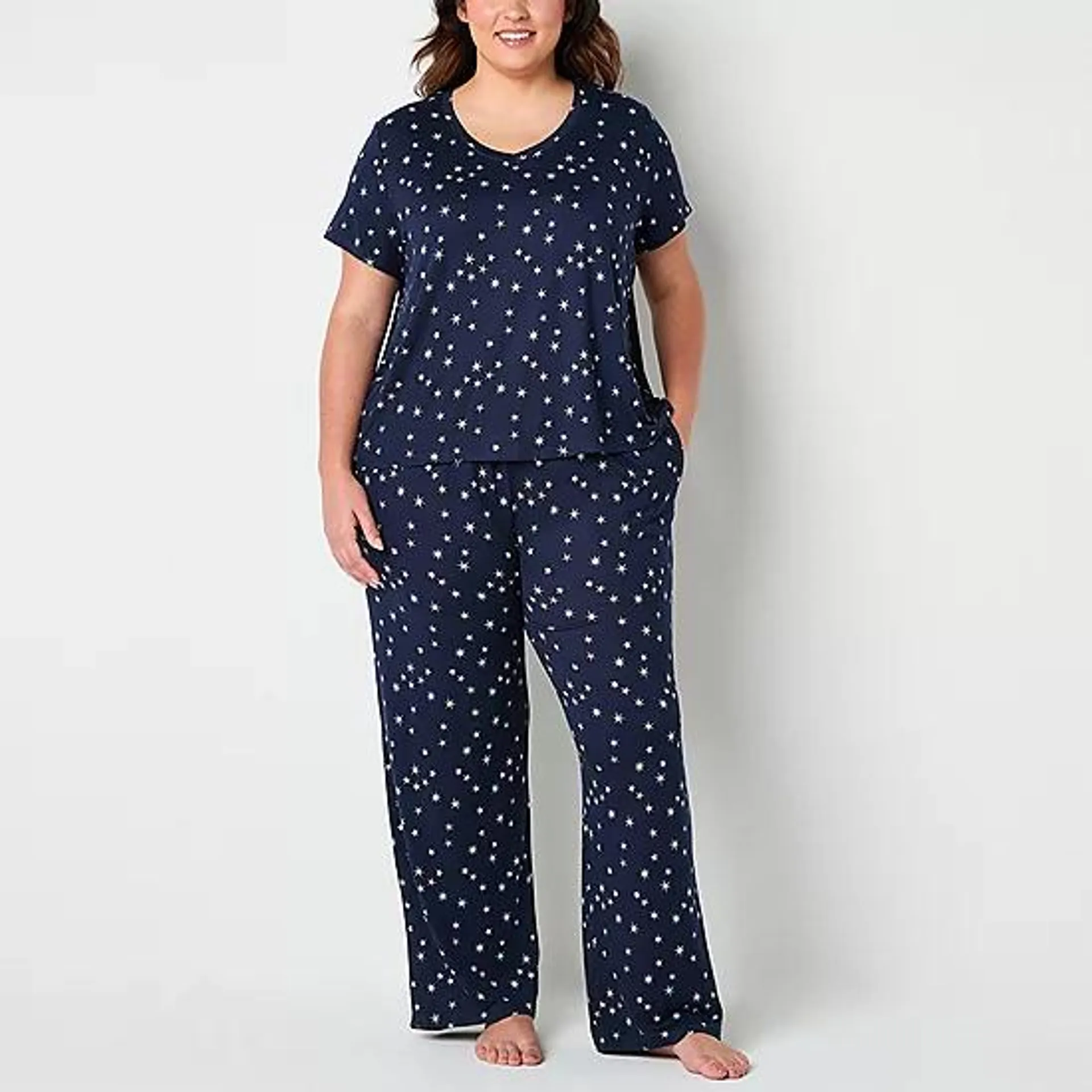 new! Jaclyn Womens Plus V-Neck Short Sleeve 2-pc. Pant Pajama Set