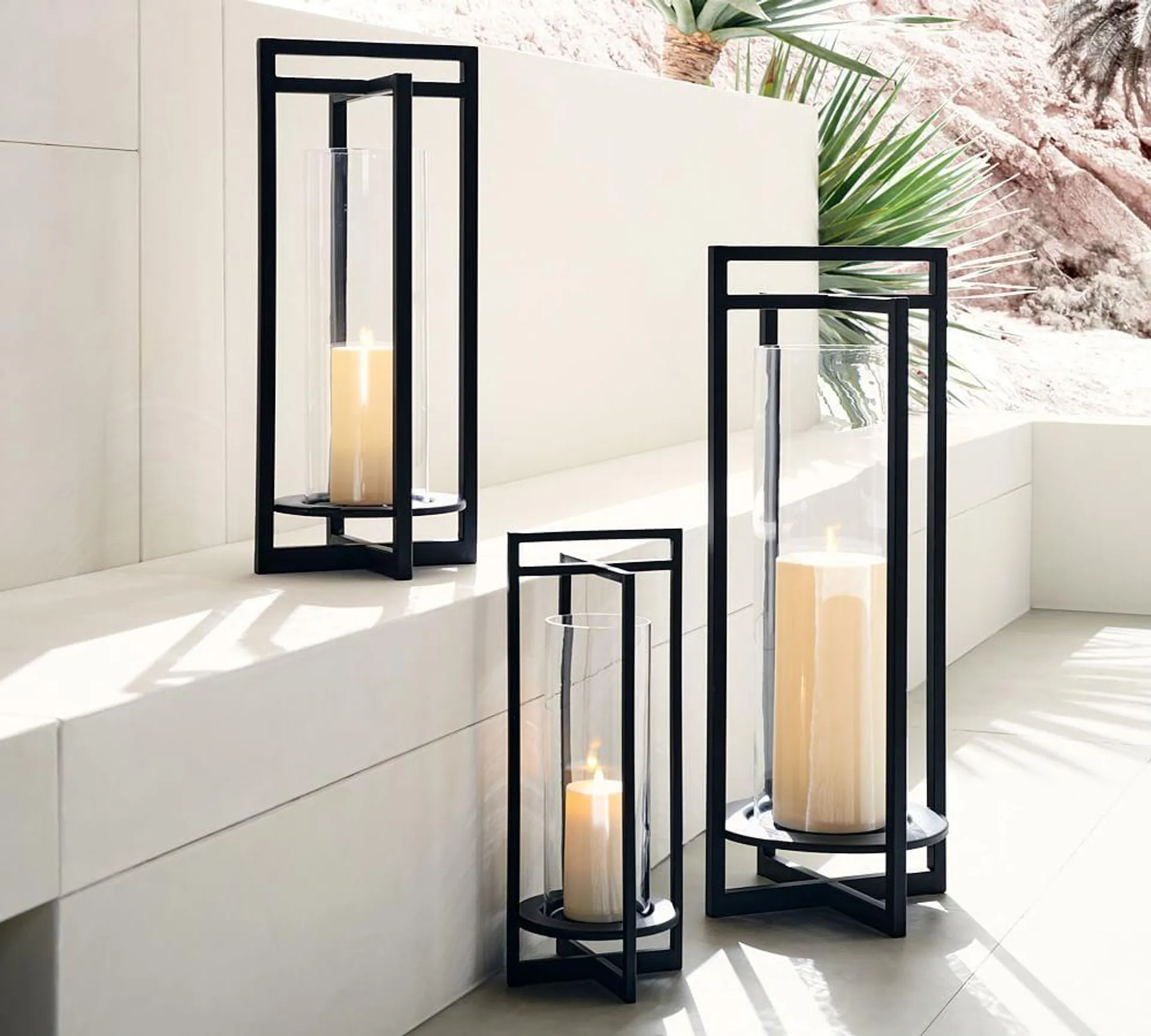 Brooks Cross Bar Steel & Glass Outdoor Lantern