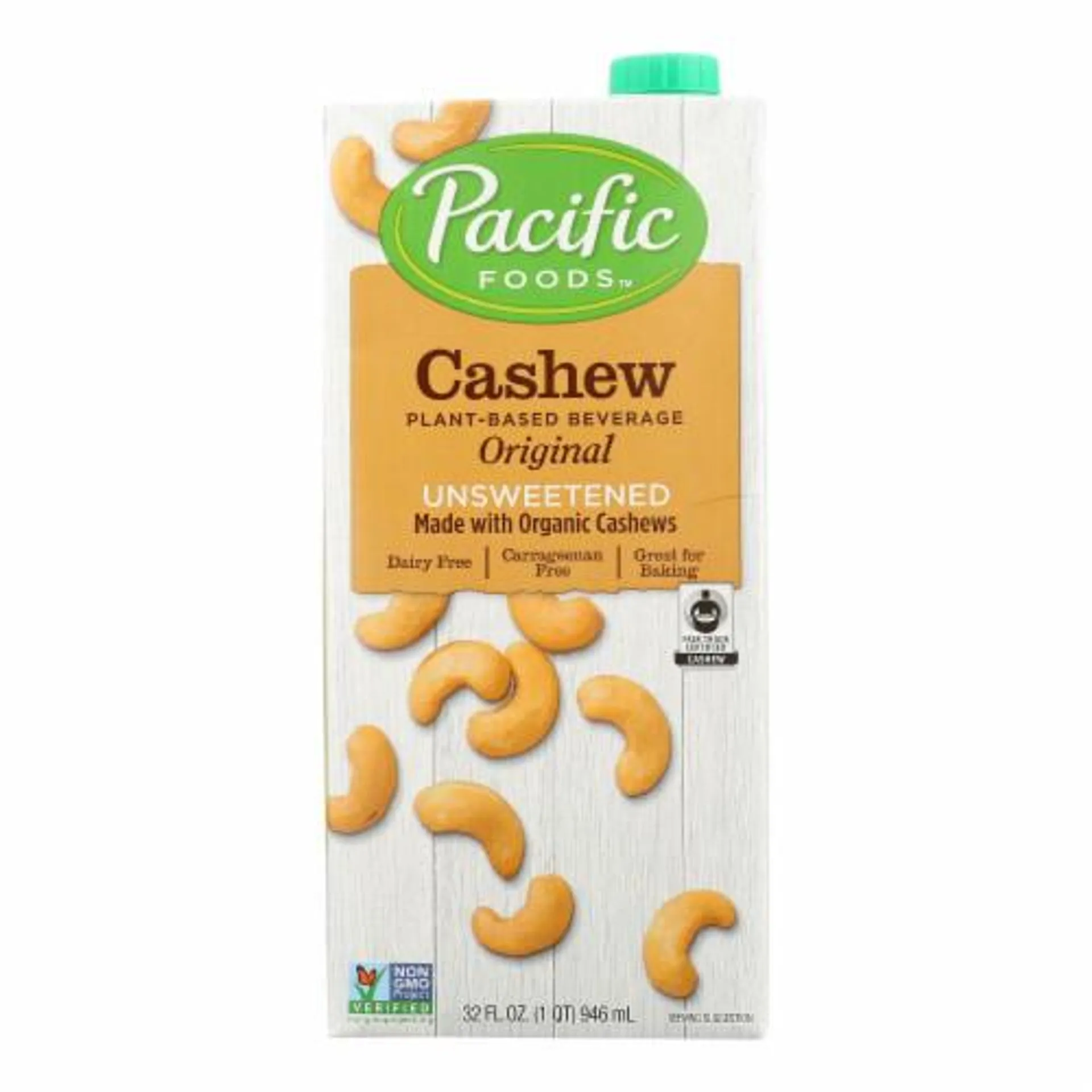 Pacific Natural Foods Cashew Beverage - Organic - Unsweetened- Case of 6 - 32 fl oz.