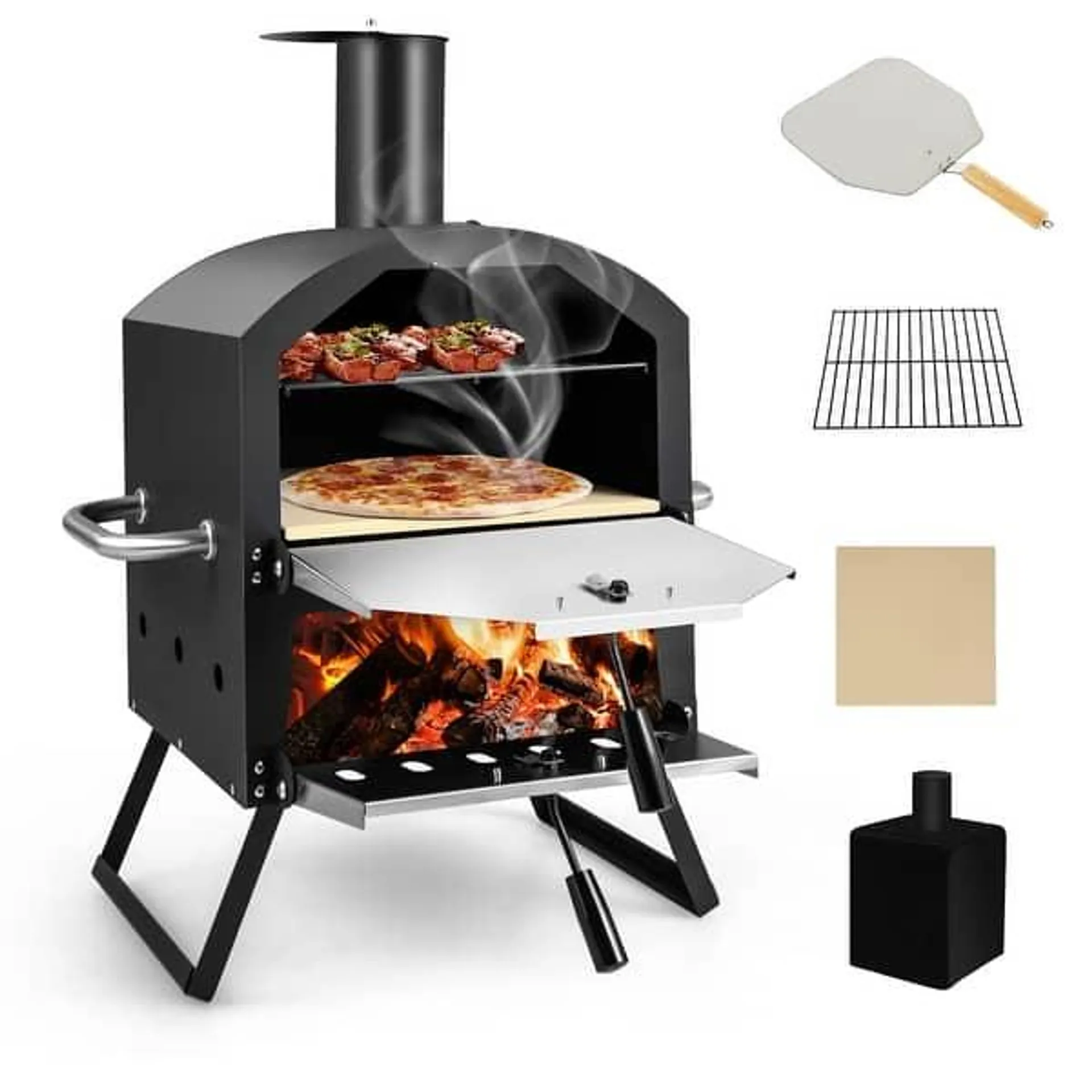 Costway 2-Layer Pizza Oven Wood Fired Pizza Grill Outside Pizza Maker - 21.5'' x 12'' x 28'' (L x W x H)