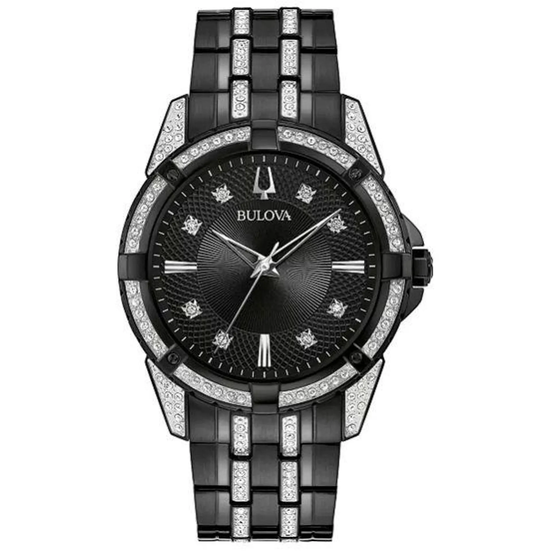Bulova Men's Black Stainless Steel Crystal Watch Set