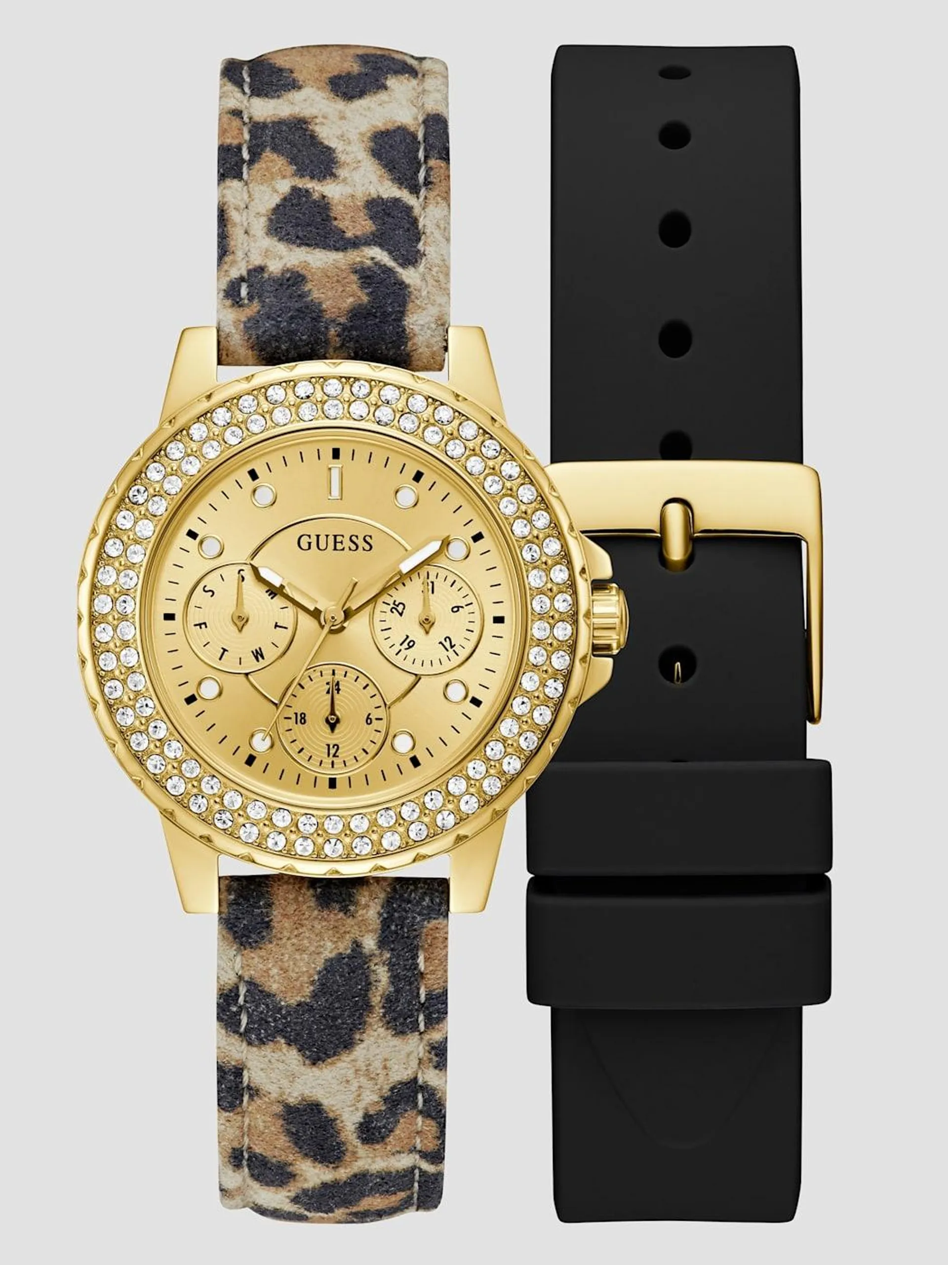 Gold-Tone Leather Multifunction Watch