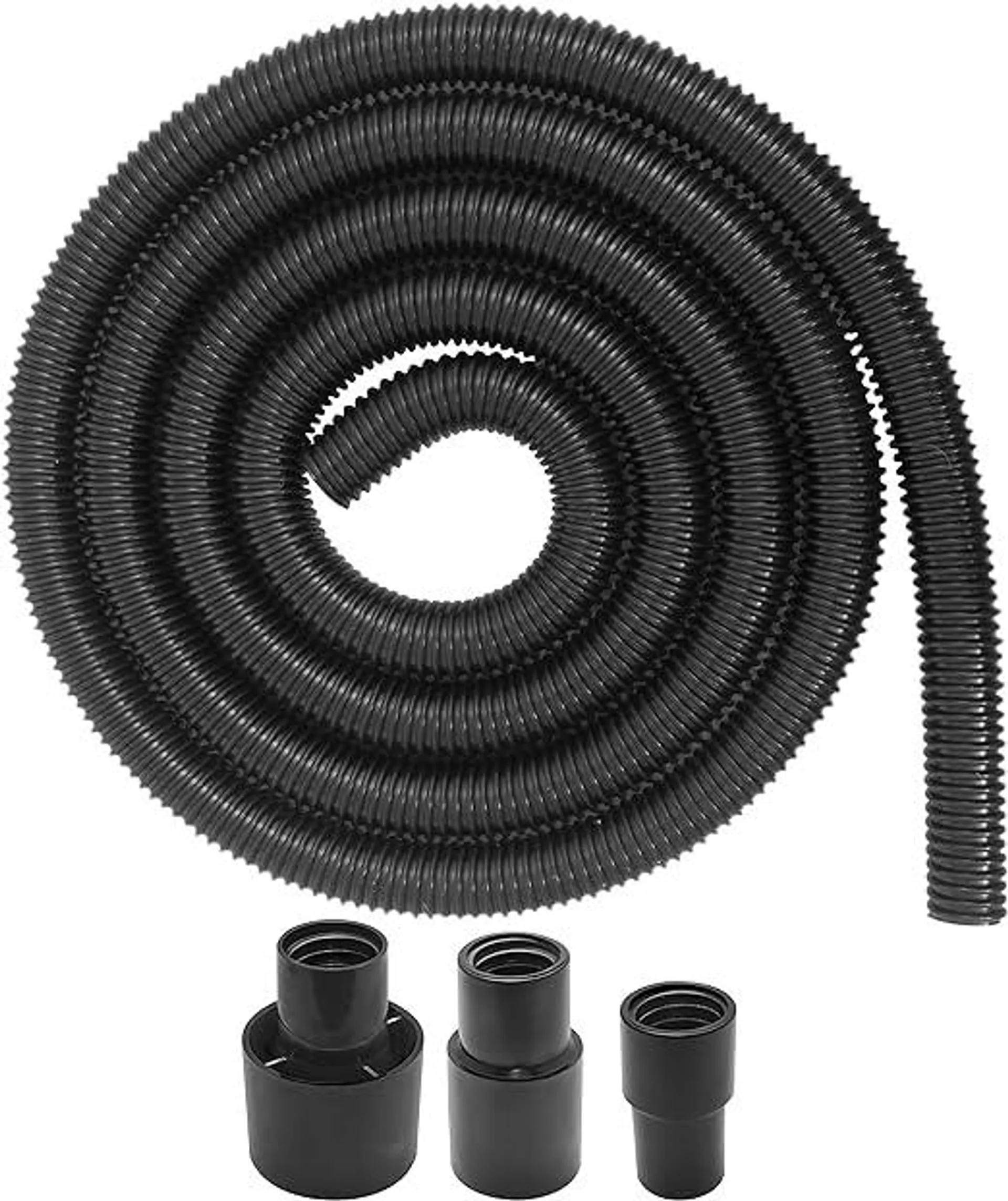 10 Foot Long Dust Collection Power Tool Hose Kit with 3 Threaded Fittings/Attachments for Multiple Types/Brands of Power Tools and Work Shop Vacuums