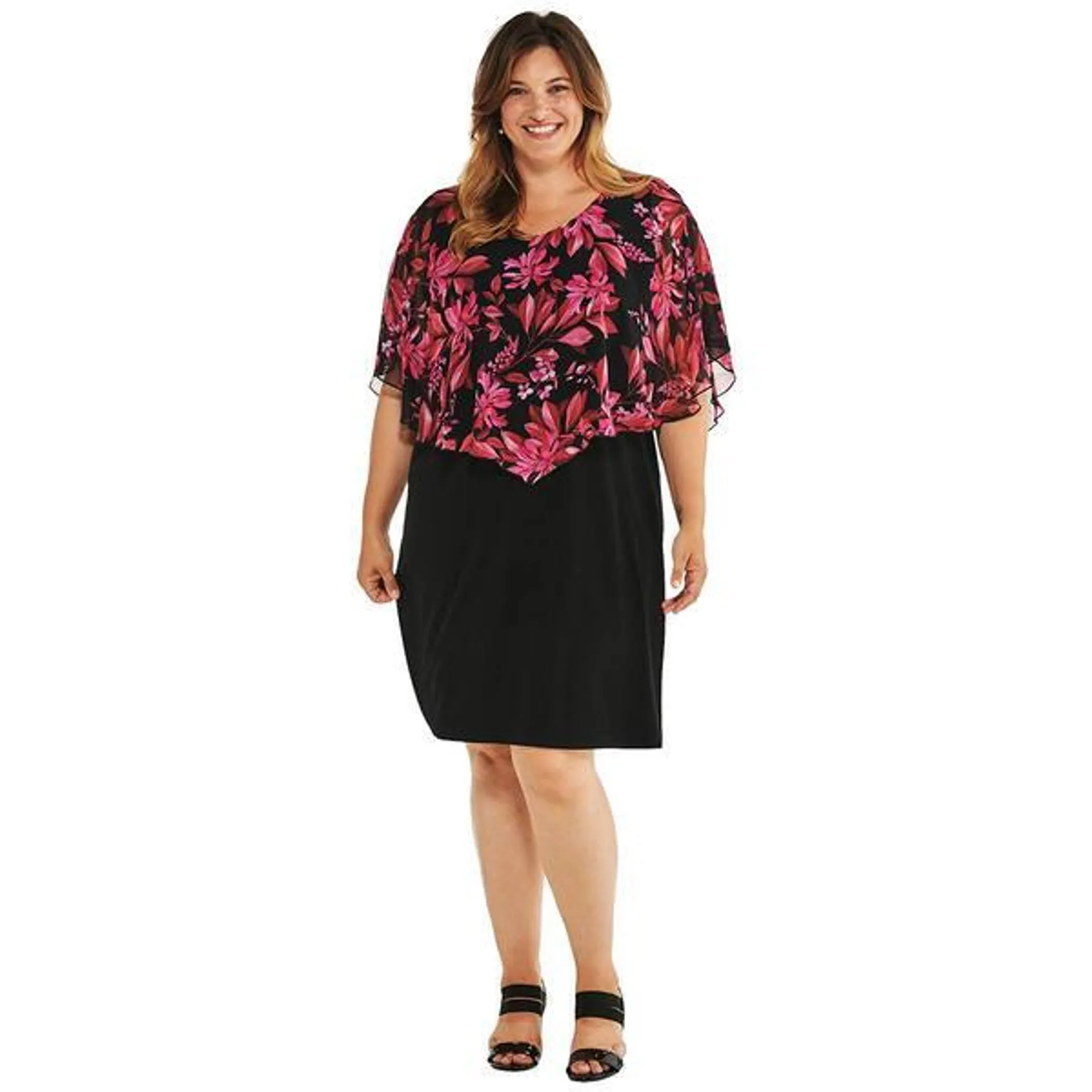 Plus Size Connected Apparel Tropical Floral Poncho A-Line Dress