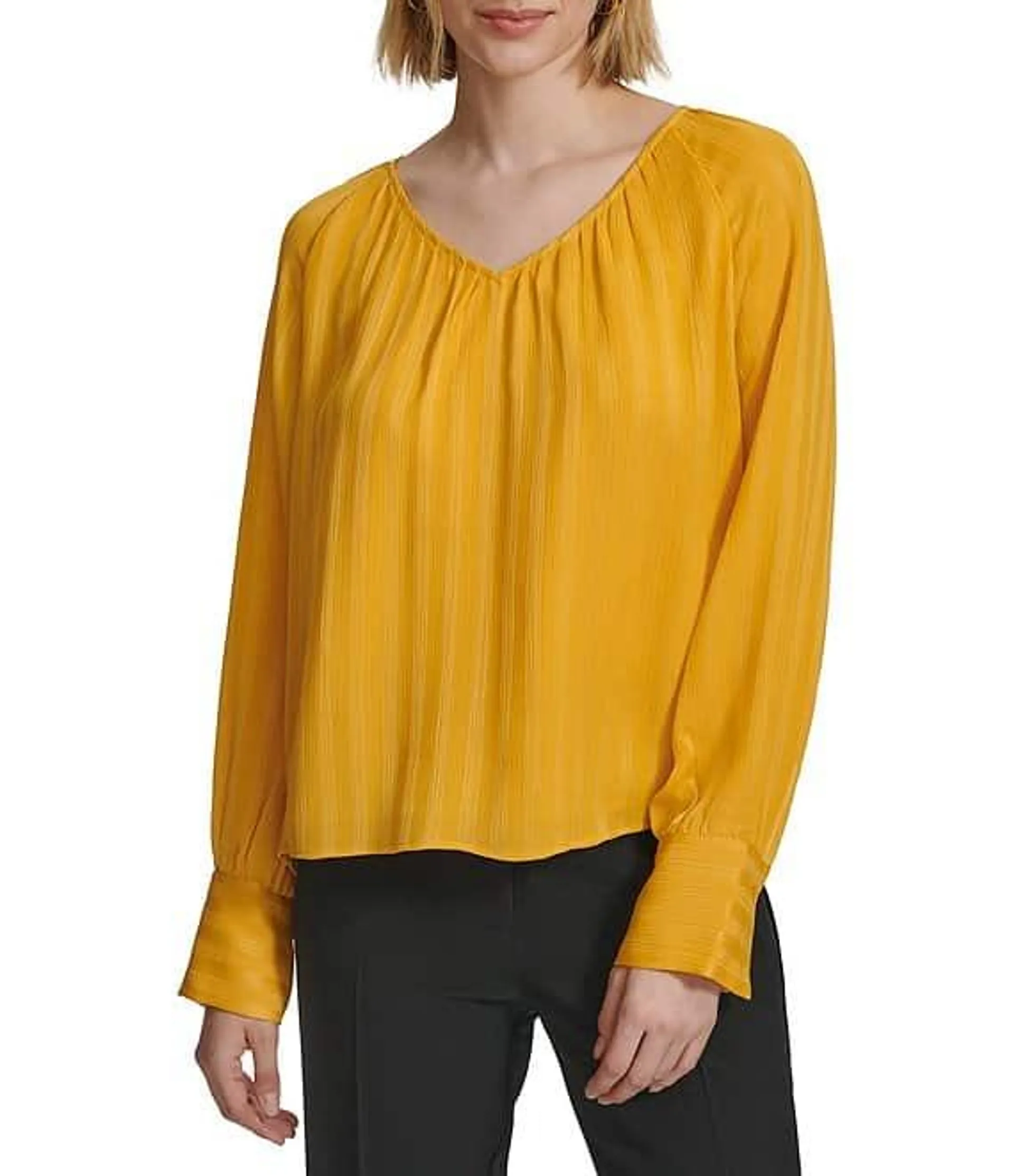 V Neckline Long Sleeve Blouse