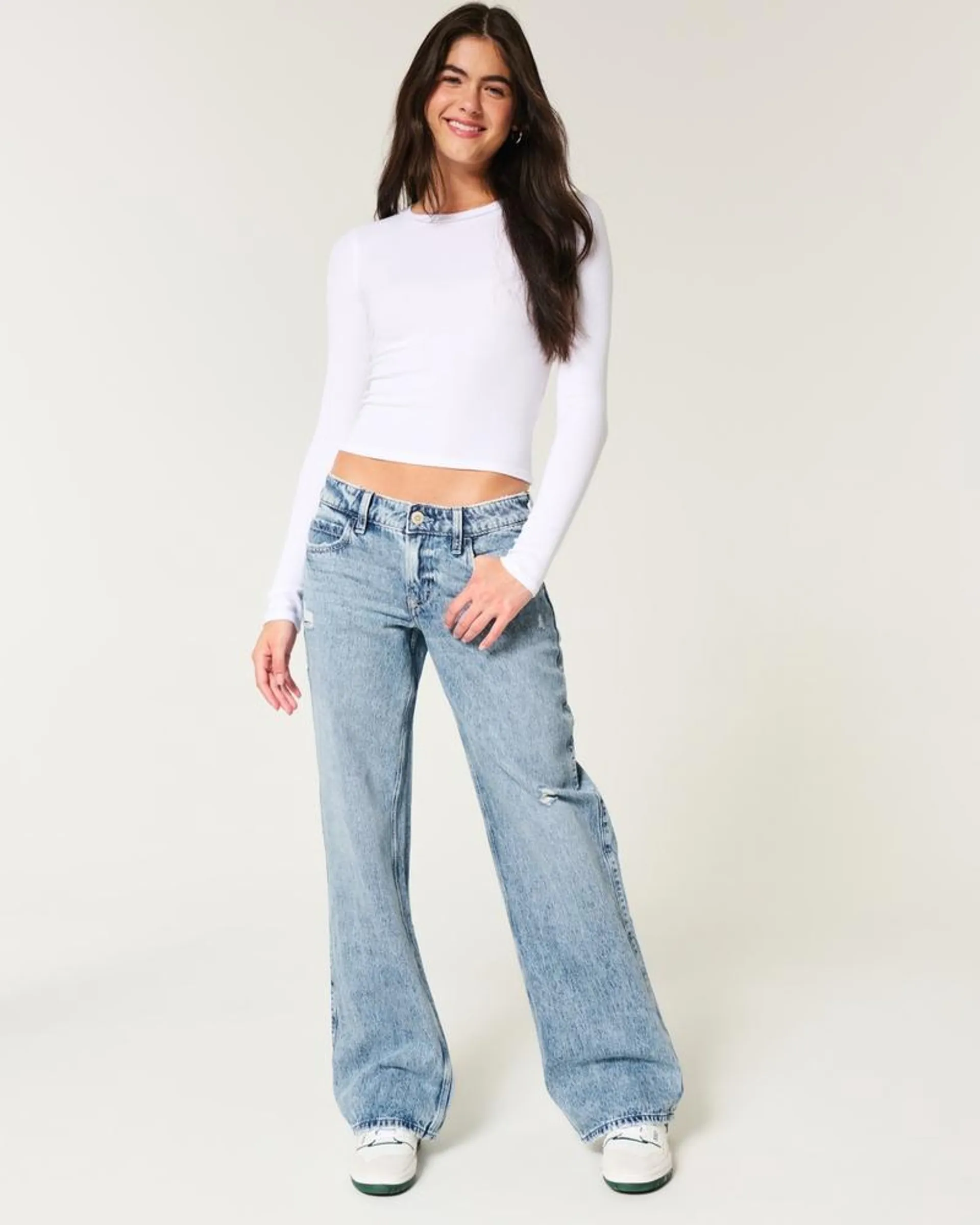 Low-Rise Distressed Medium Wash Baggy Jeans